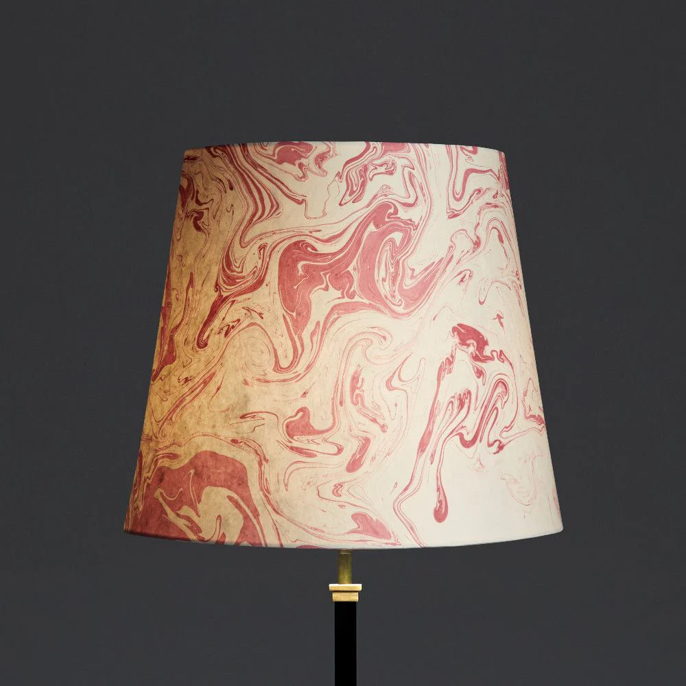 35cm tall tapered hand made marbled paper shade in red tanaro - Image 4