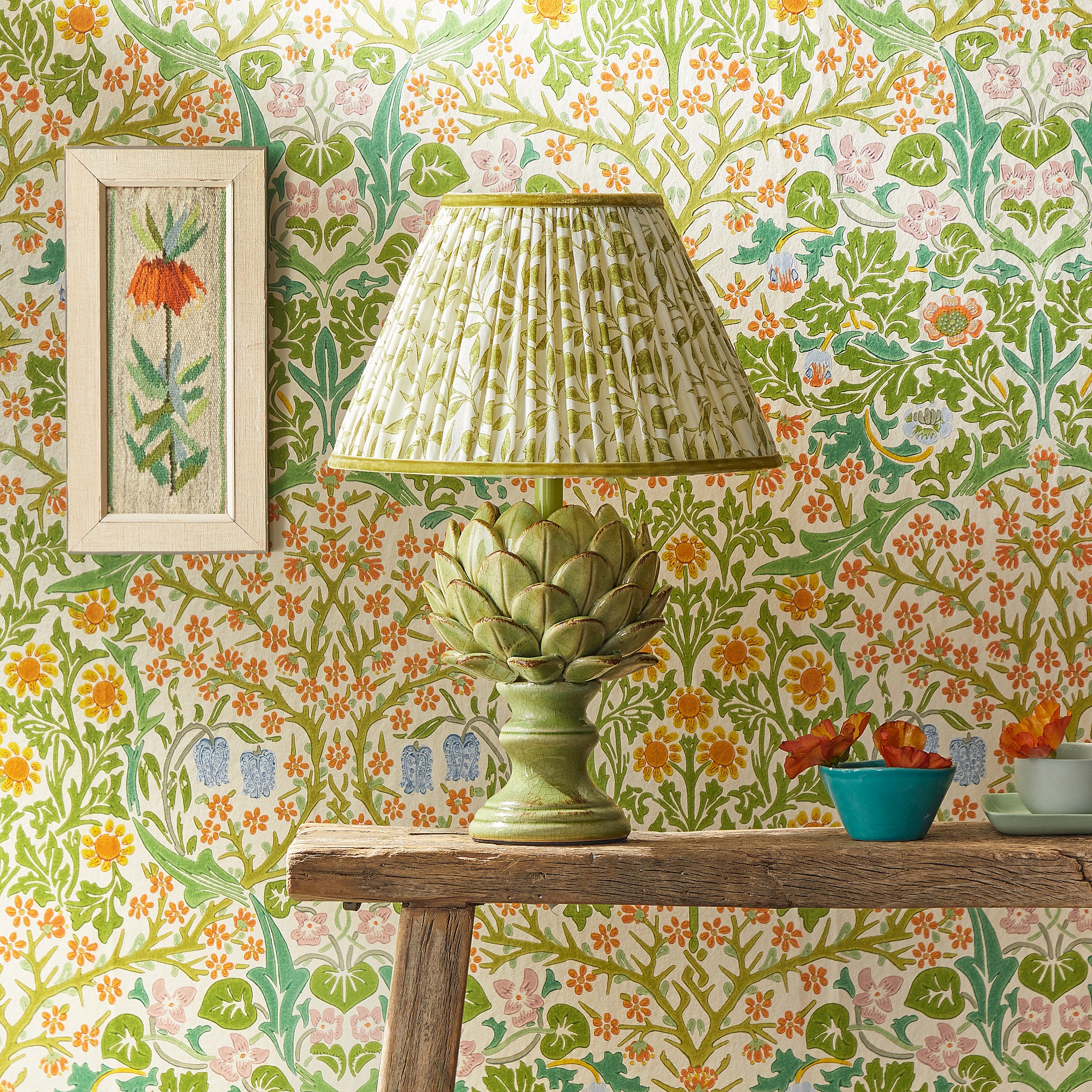 35cm tall tapered shade in thyme Rosehip linen by Morris & Co. - Image 5