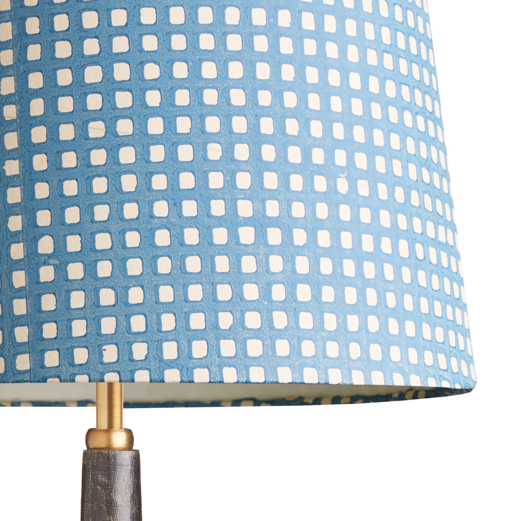 35cm tall tapered Trellis shade in blue block printed card - Image 2