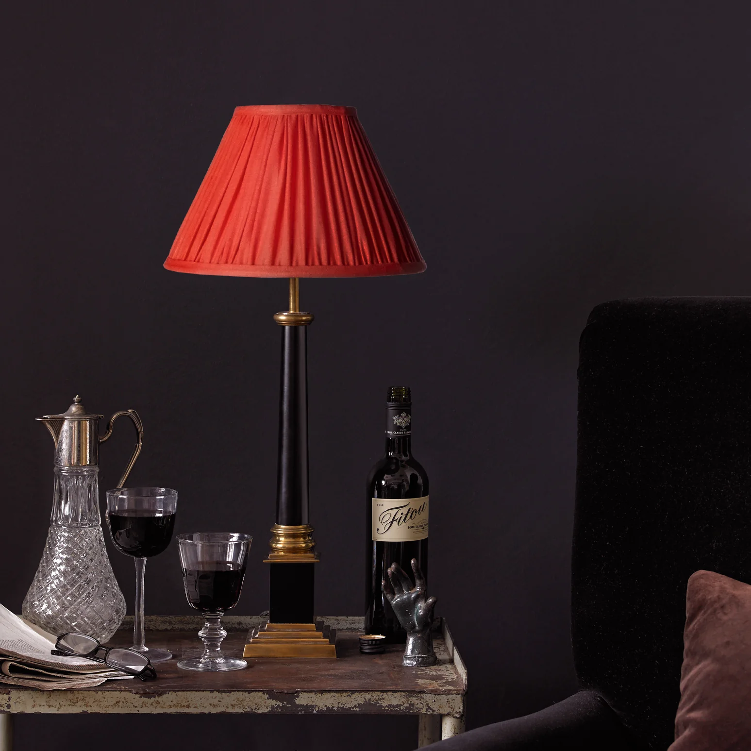 35cm tall tapered gathered lampshade in flame stonewashed linen - Image 3