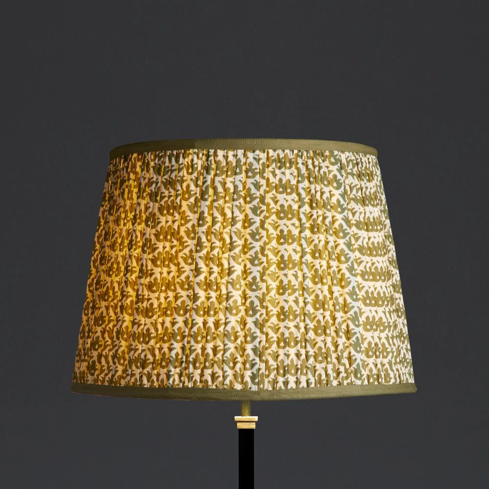 40cm straight empire lampshade in temple green block printed cotton - Image 4