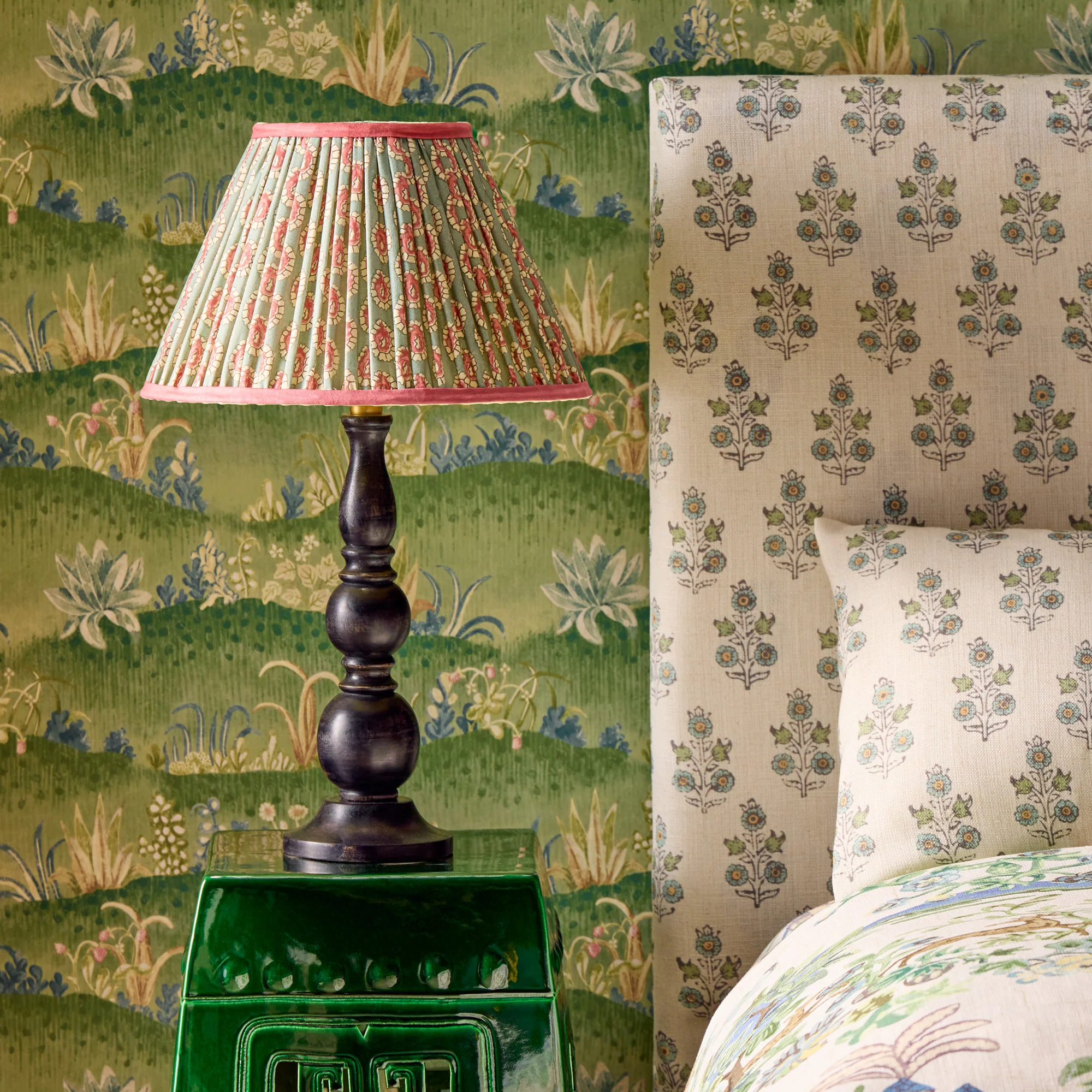 40cm straight empire shade in aqua pink block printed Dotty gathered cotton by GP & J Baker - Image 5