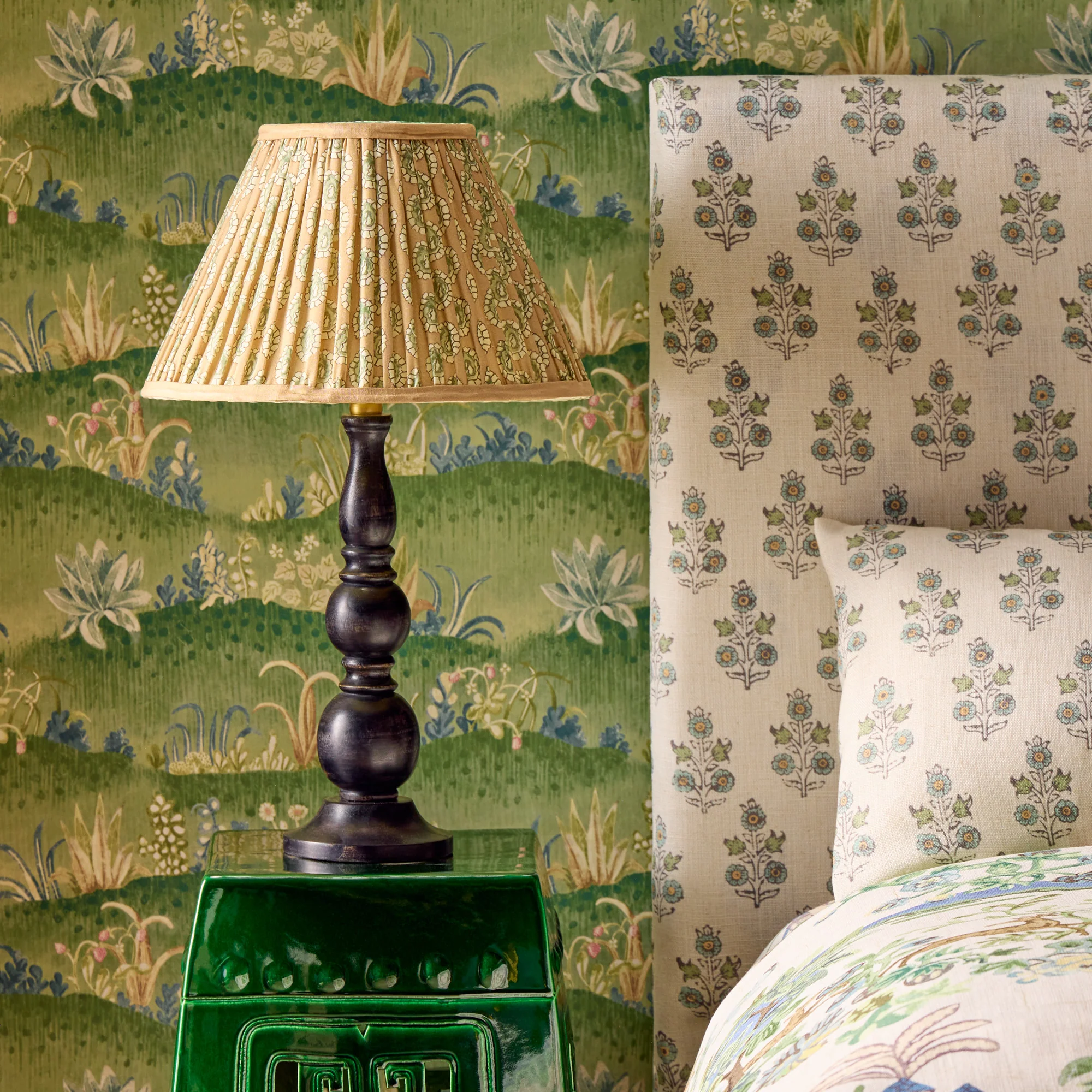 40cm straight empire shade in biscuit block printed Dotty gathered cotton by GP & J Baker - Image 5