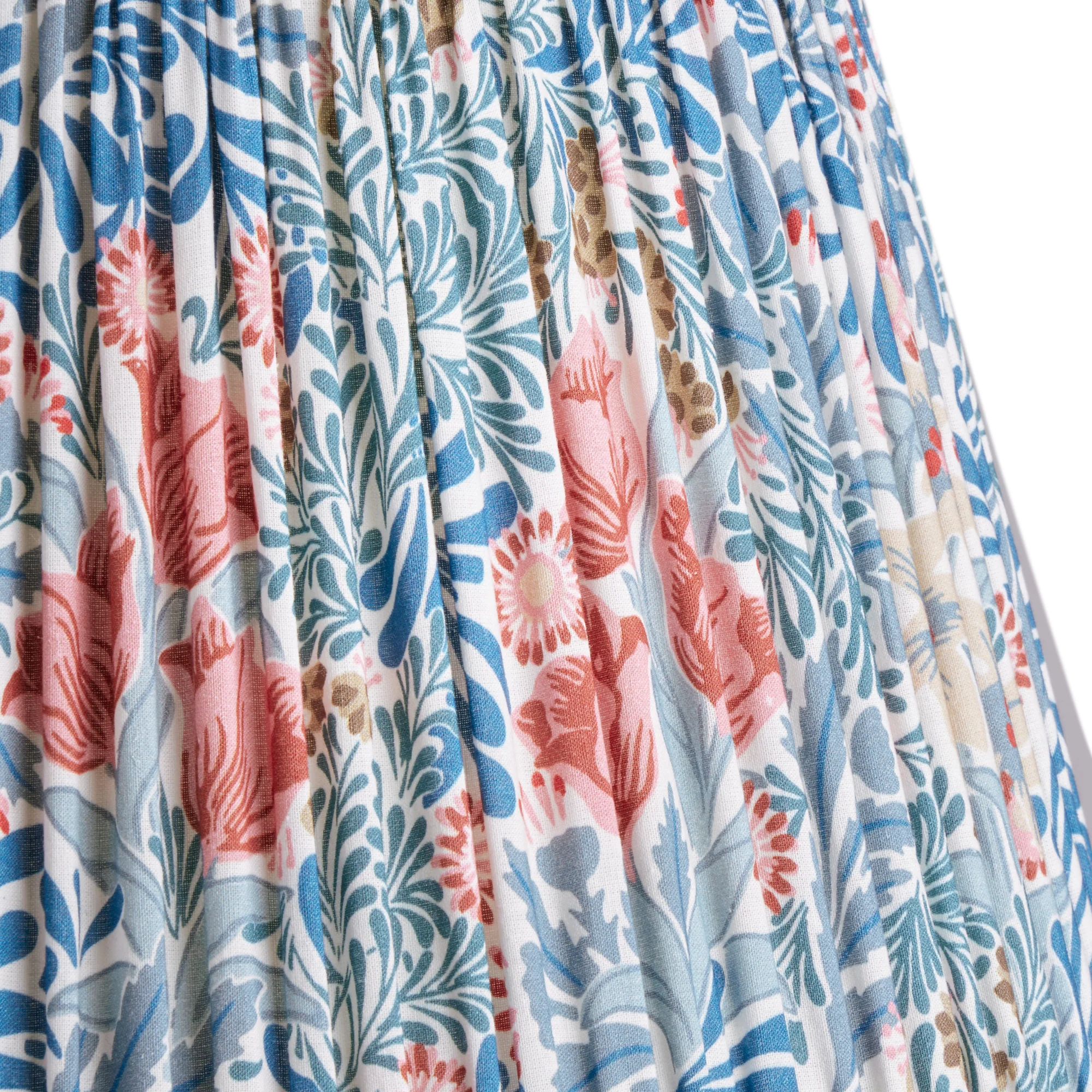 40cm straight empire shade in indigo and barbed berry Bower printed cotton by Morris & Co.