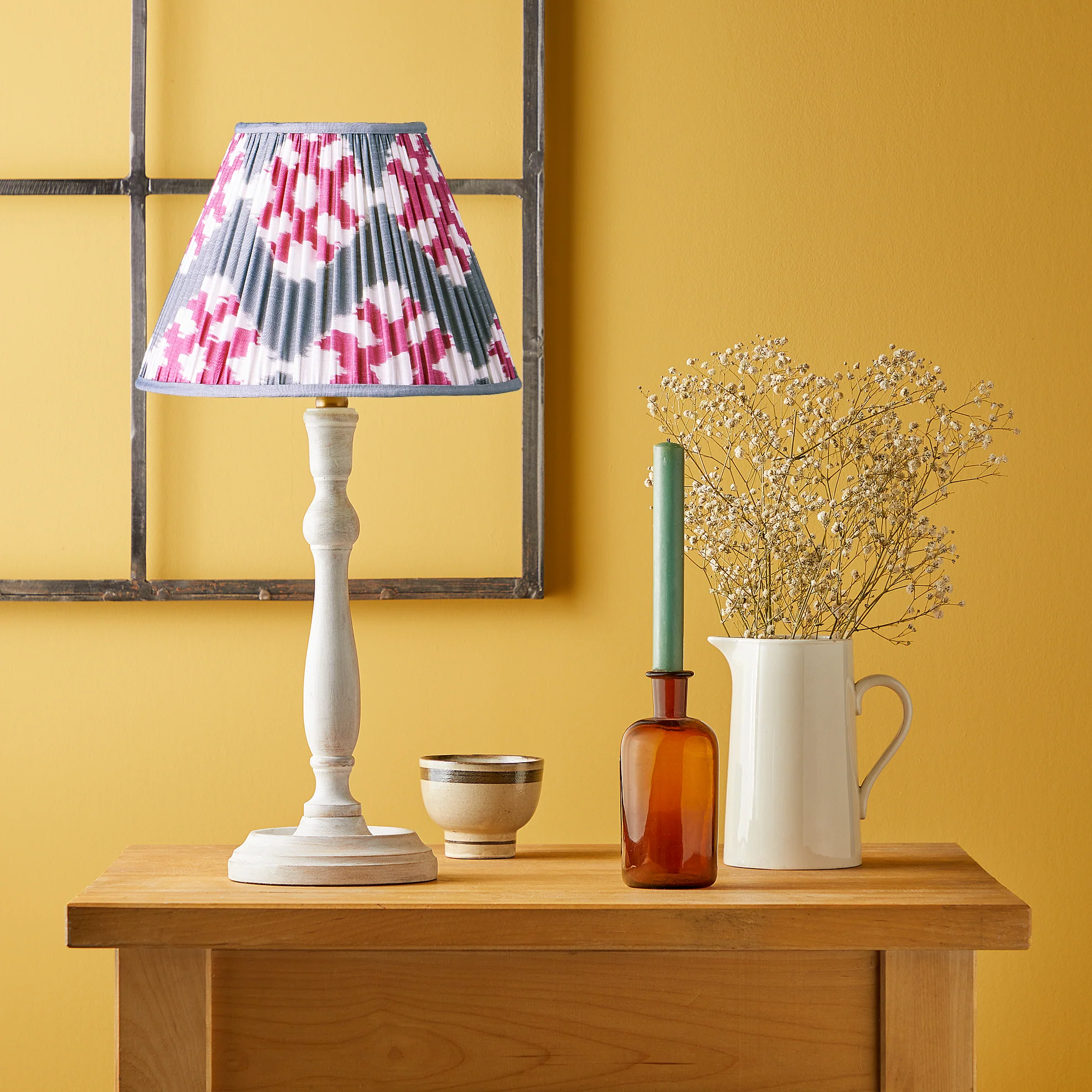 40cm straight empire silk ikat shade in pink and pewter Darjee - Image 4