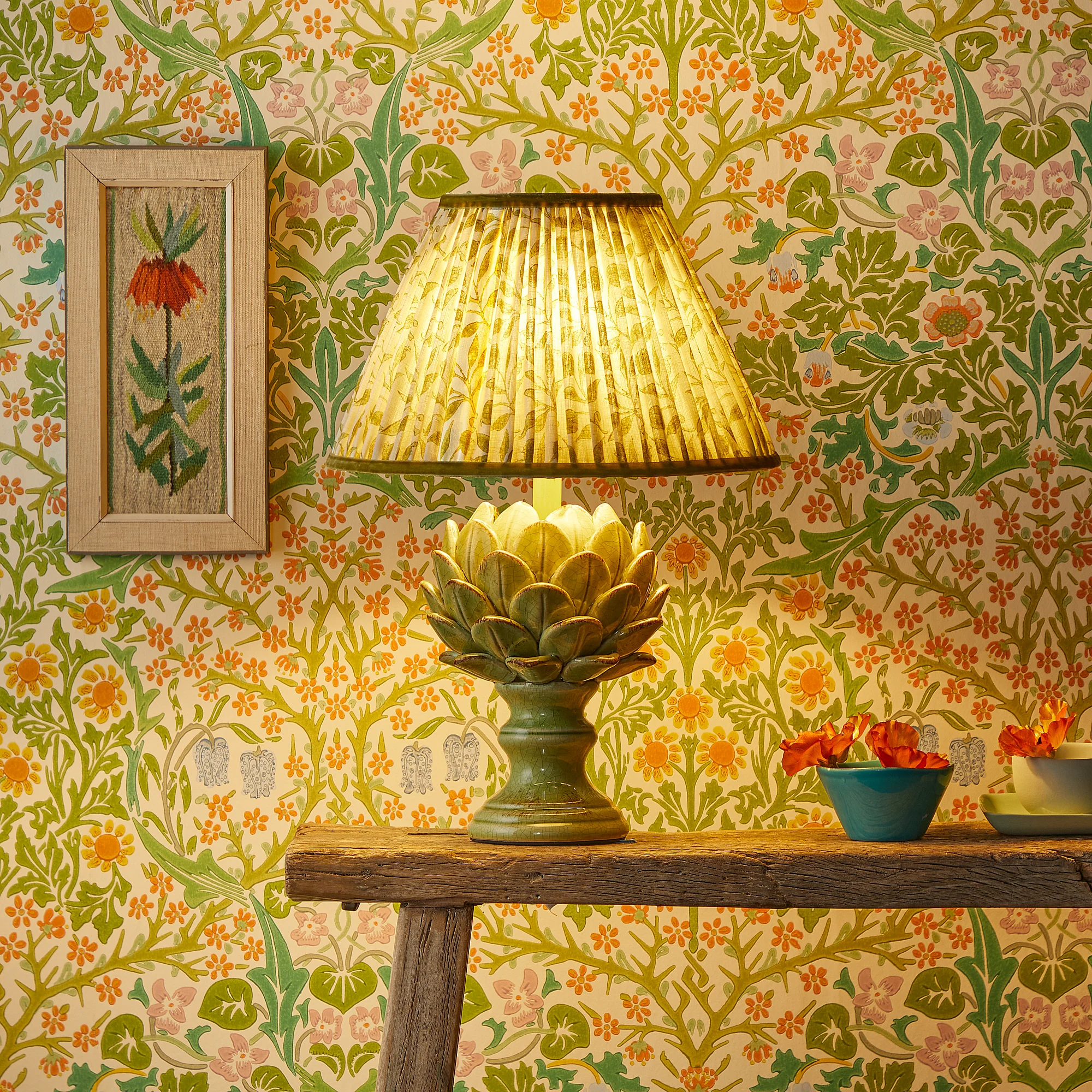 40cm tall tapered shade in thyme Rosehip linen by Morris & Co. - Image 6