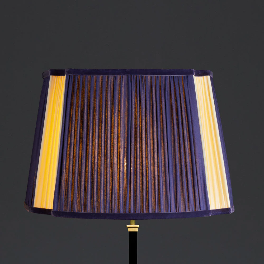 45cm fluted fancy shade in cobalt and cream silk with velvet tape - Image 5