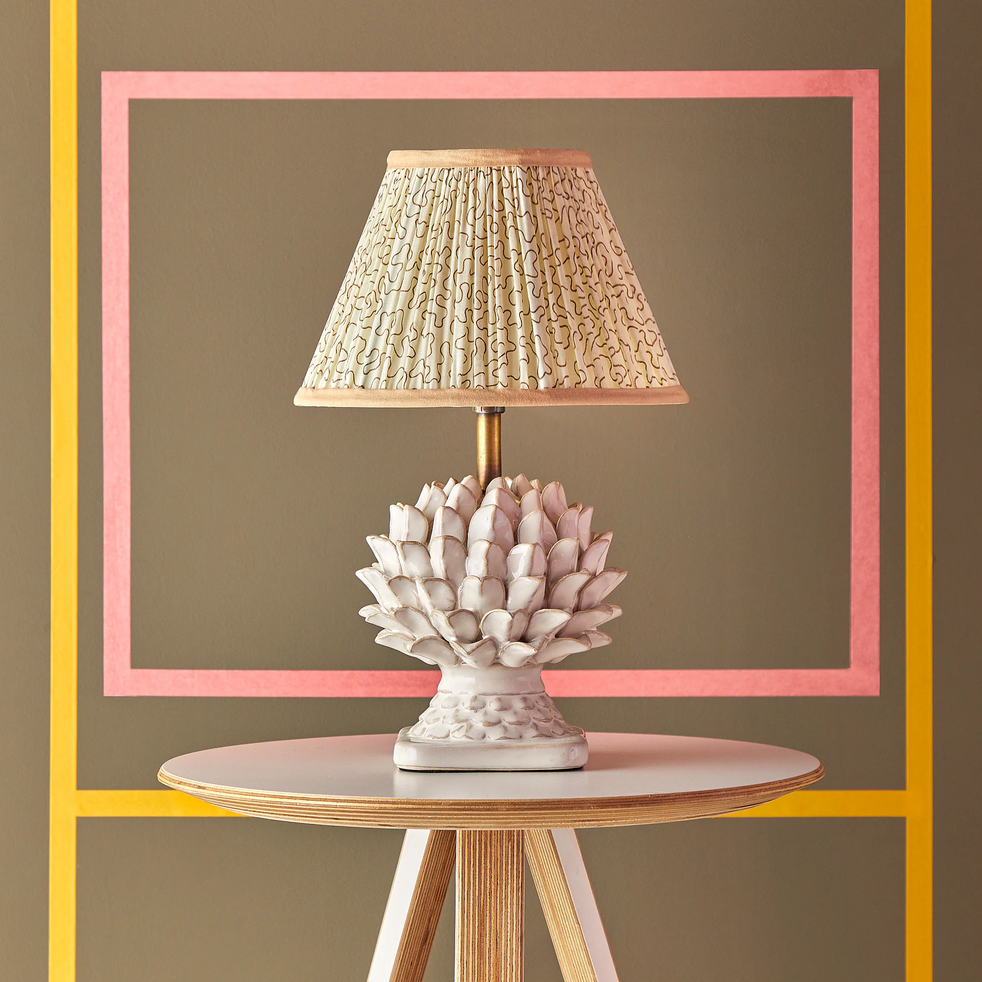 45cm straight empire gathered lampshade in flashman squiggles block printed cotton - Image 4