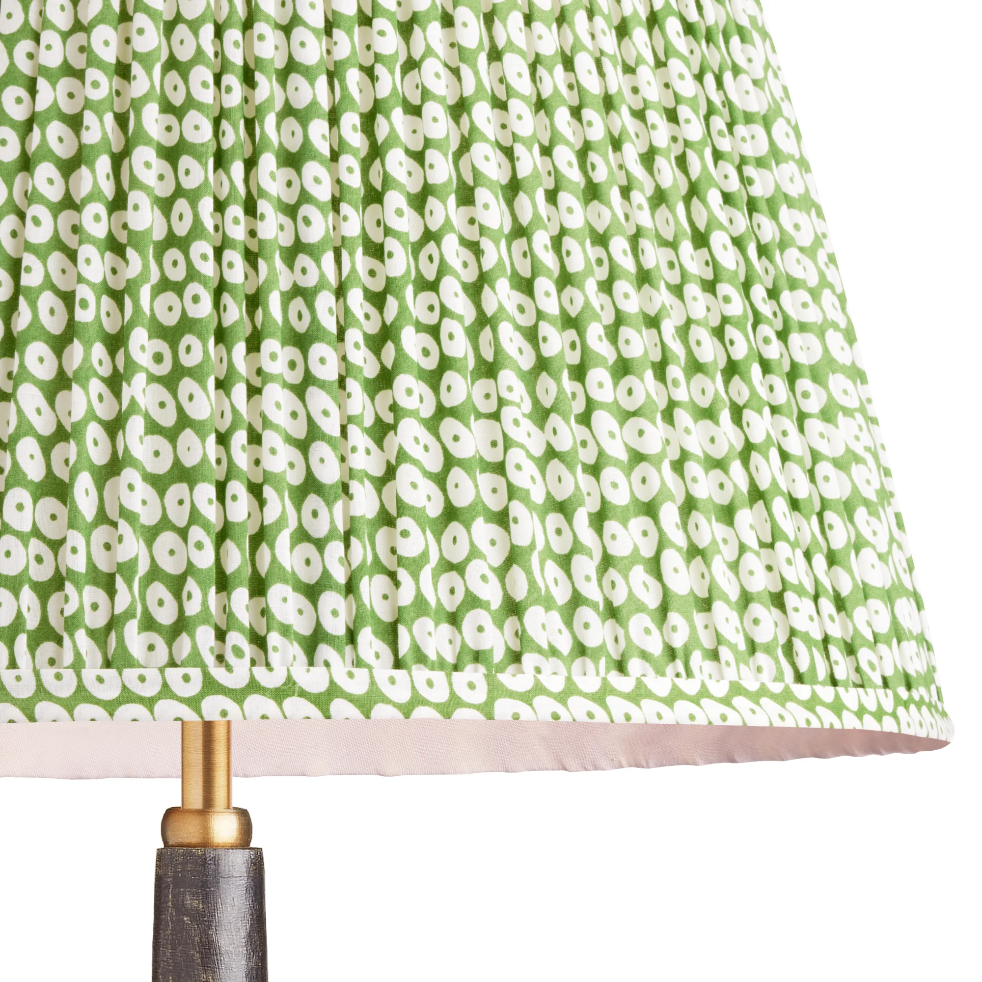 45cm straight empire gathered lampshade in green block printed cotton - Image 2