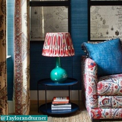 45cm straight empire gathered lampshade in heraldic printed linen ikat - Image 2