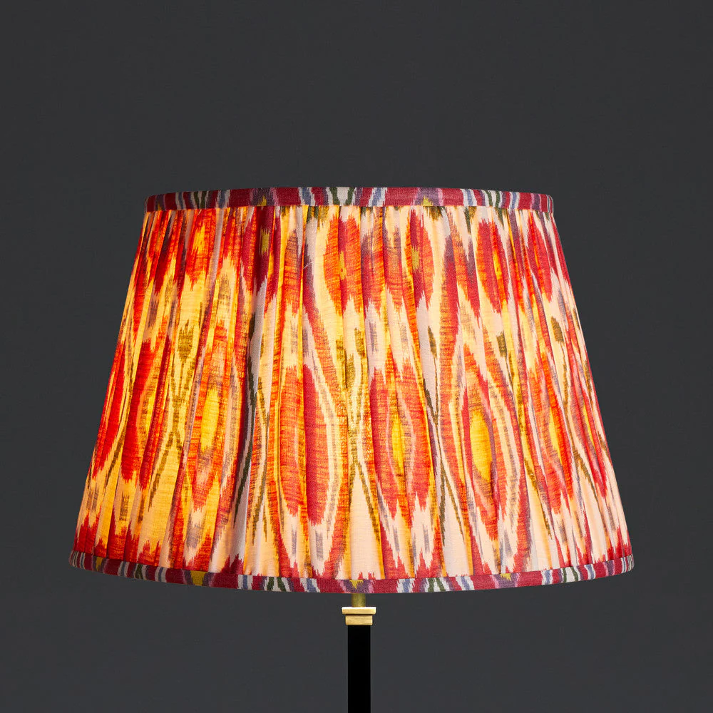 45cm straight empire gathered lampshade in heraldic printed linen ikat - Image 5