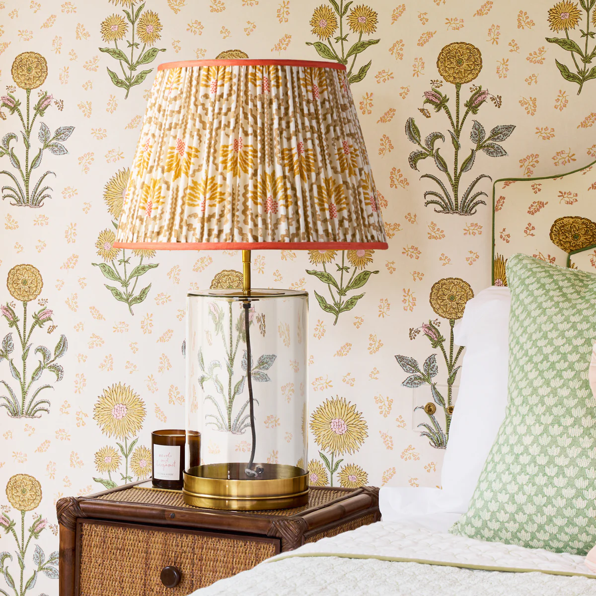 45cm Straight empire shade in citrine 'palmette' linen by Ellen Merchant - Image 3