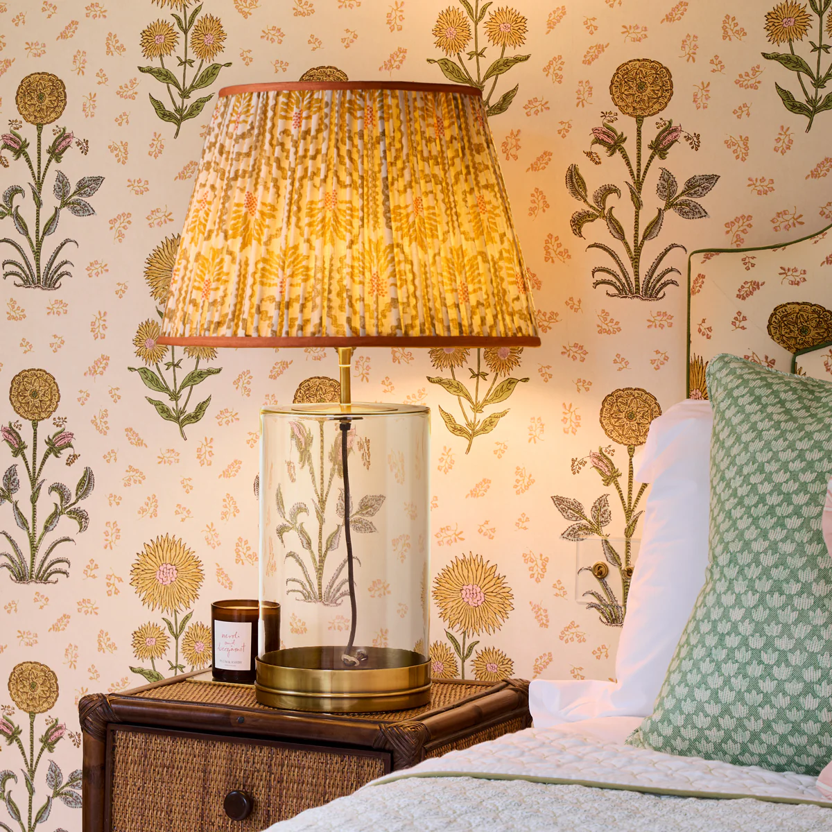 45cm Straight empire shade in citrine 'palmette' linen by Ellen Merchant - Image 4