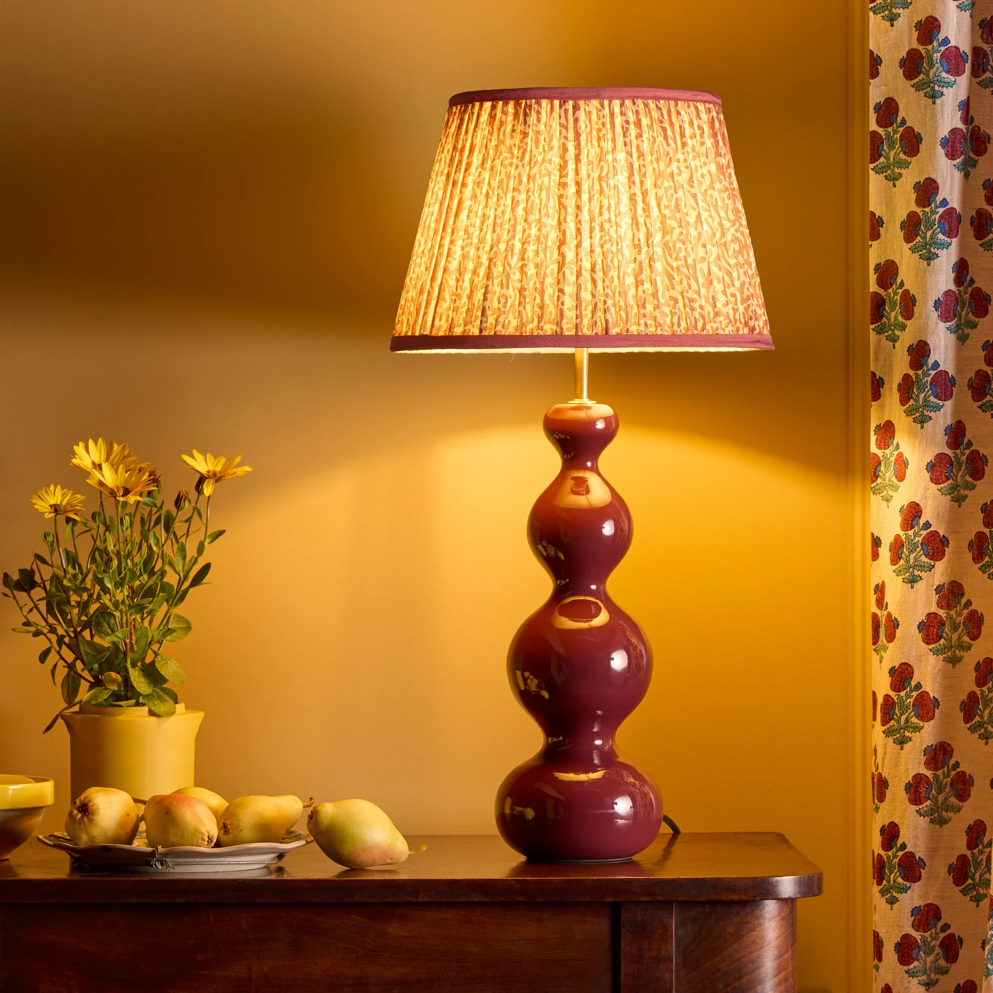 45cm straight empire shade in red aqua Tuffley gathered cotton by GP & J Baker - Image 6