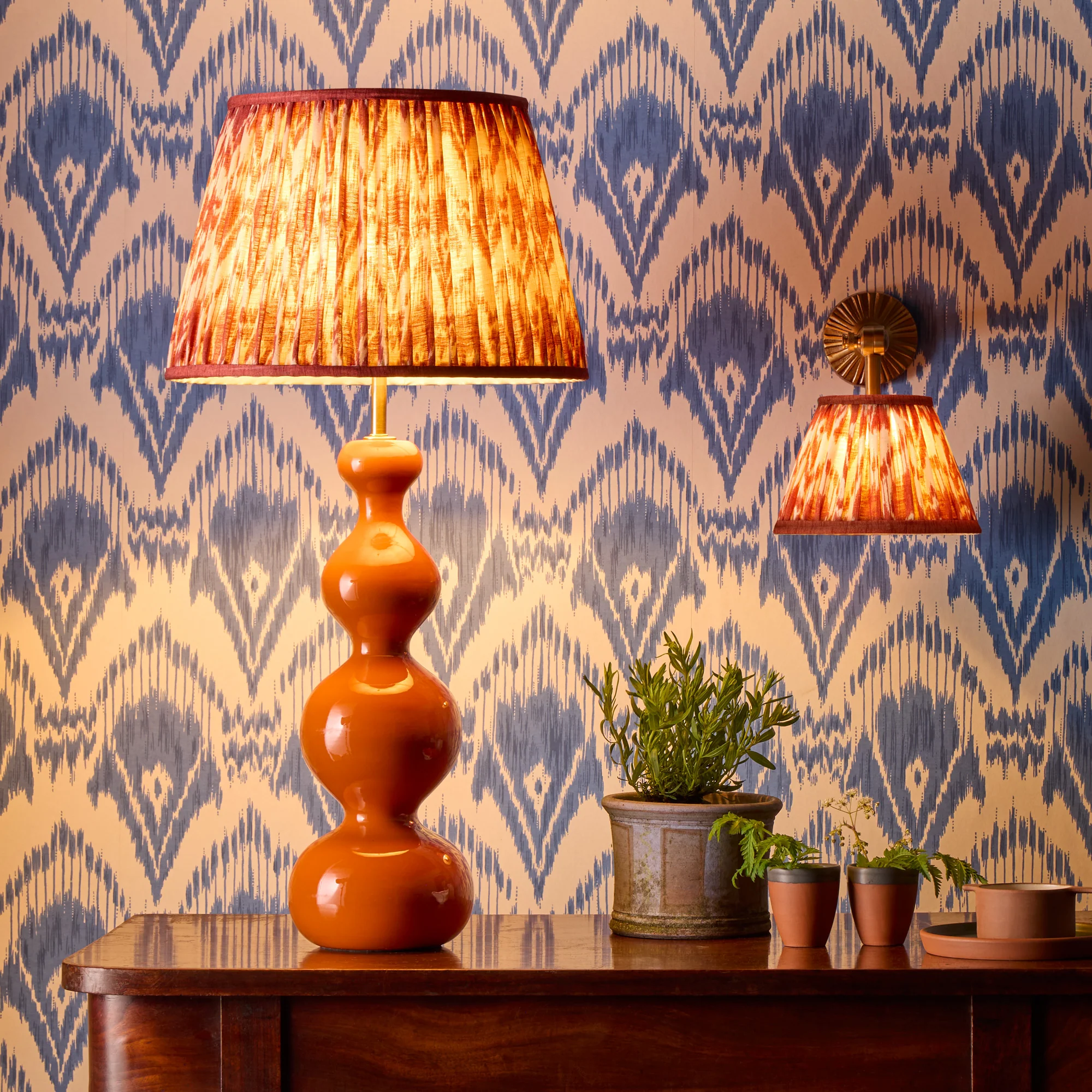 45cm straight empire shade in red Zaraband gathered linen by GP & J Baker - Image 6