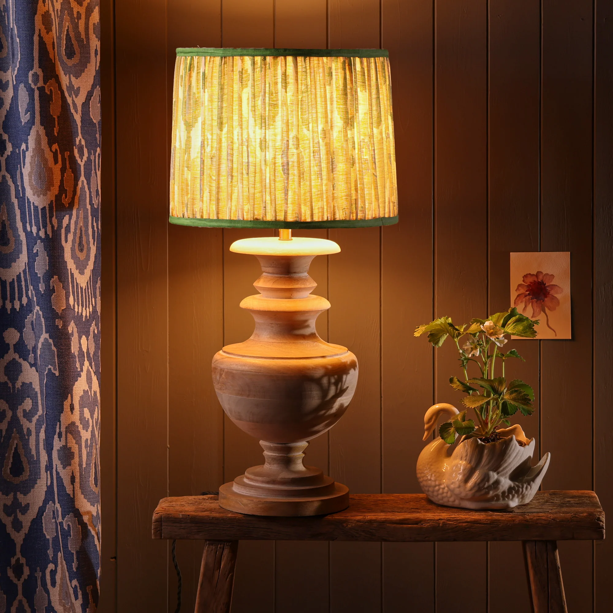 45cm tapered drum shade with adjustable gimbal in green blue Bokhara gathered linen by GP & J Baker - Image 6