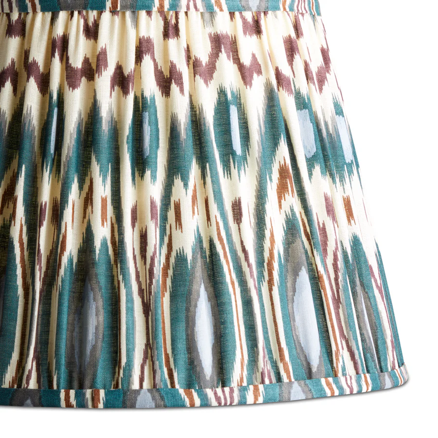 50cm straight empire printed linen ikat shade with carrier in teal Heraldic