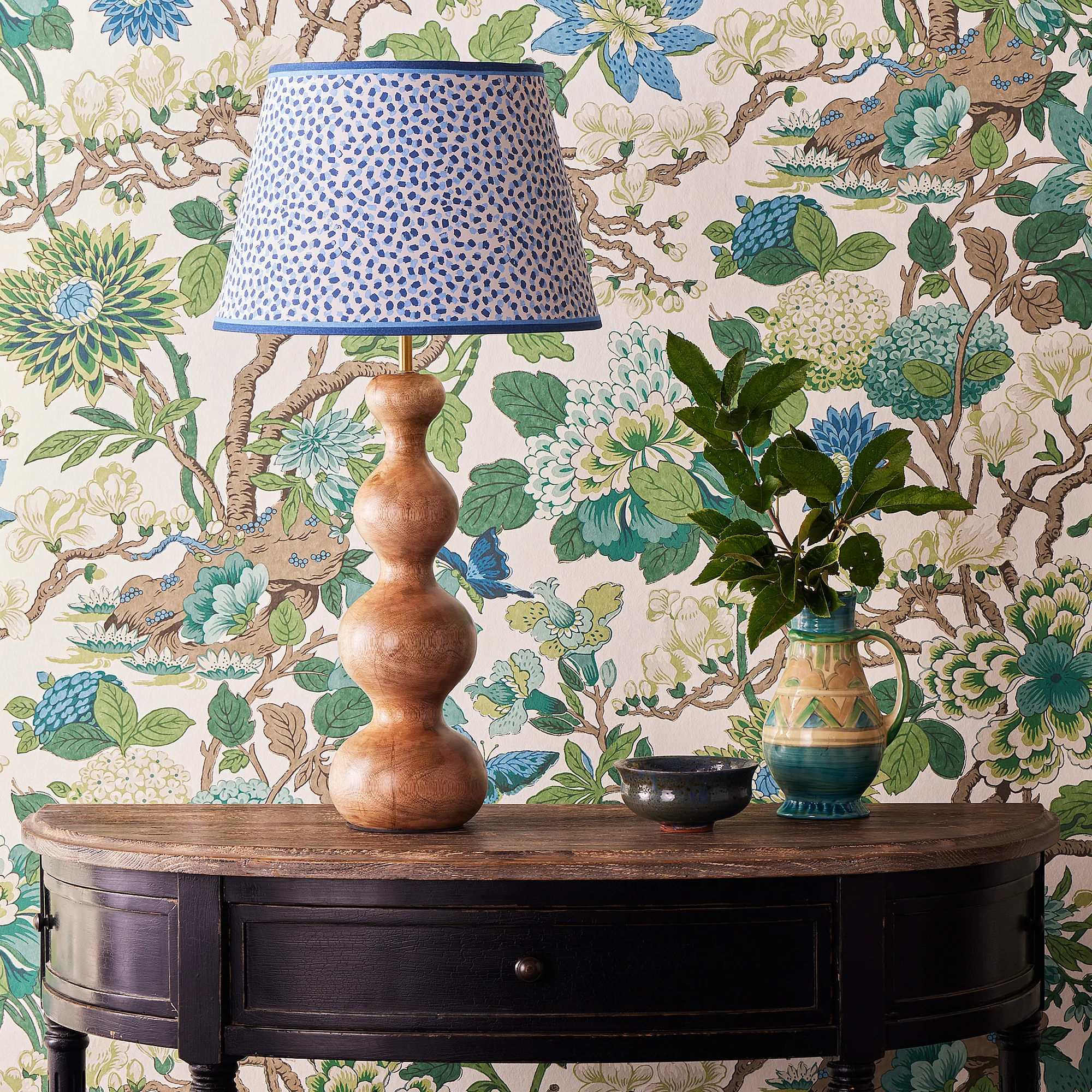 50cm straight empire shade in blue and indigo Polka Dot paper by GP & J Baker - Image 5
