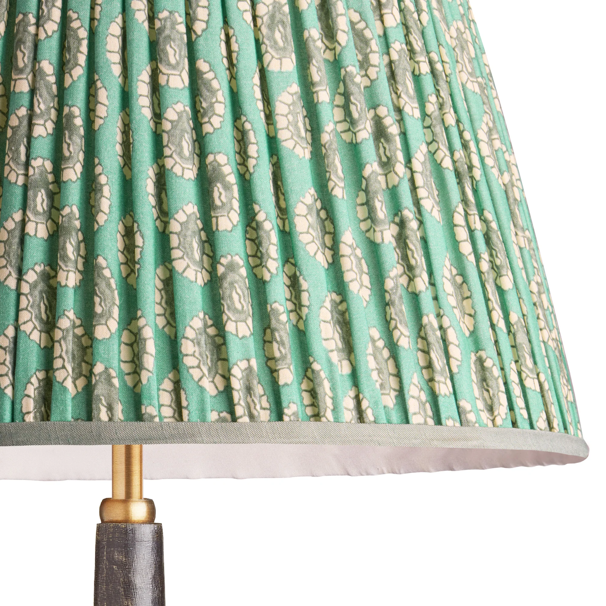 50cm straight empire shade with adjustable gimbal in aqua block printed Dotty gathered cotton by GP & J Baker - Image 2
