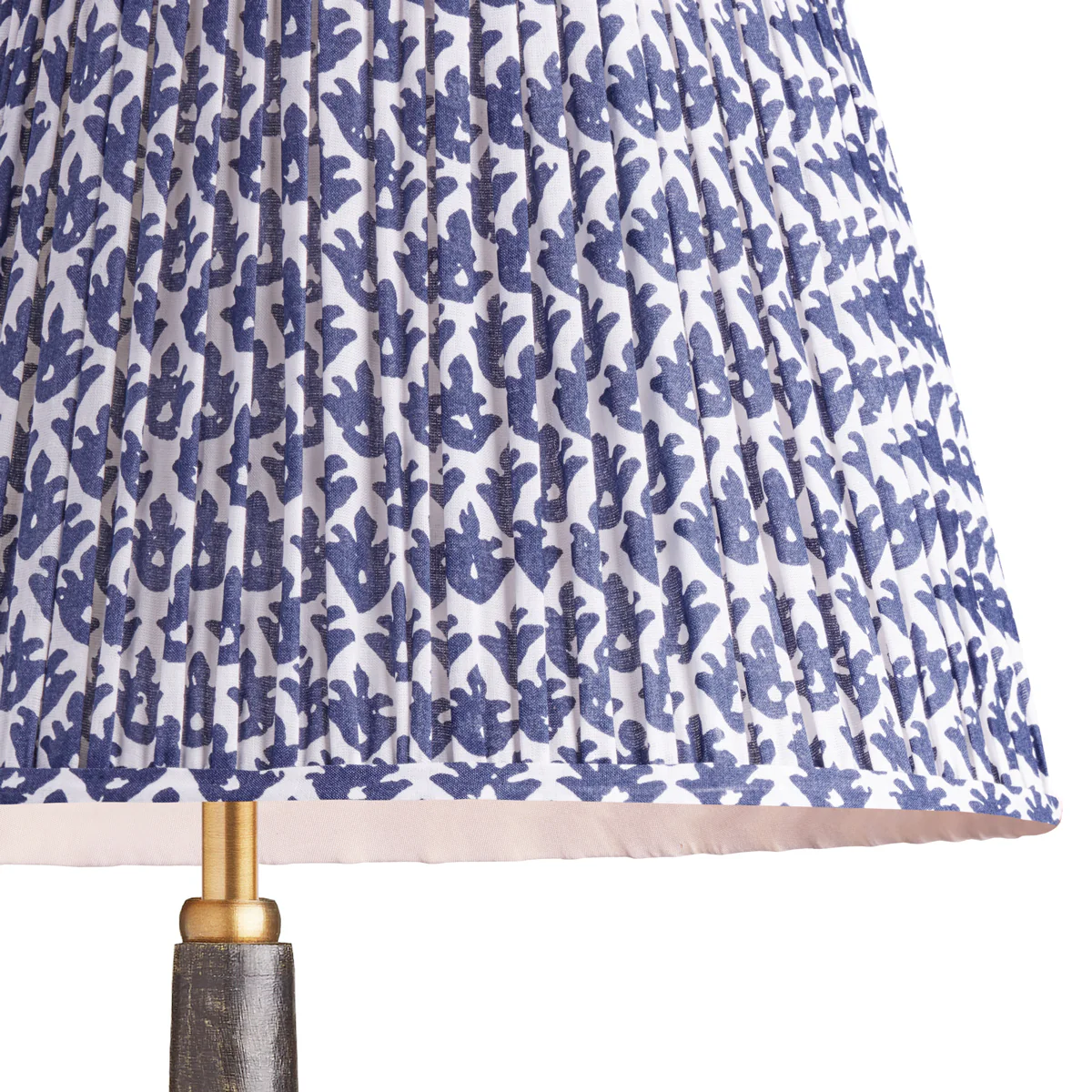 50cm straight empire shade with carrier in Temple Blue block printed cotton - Image 2
