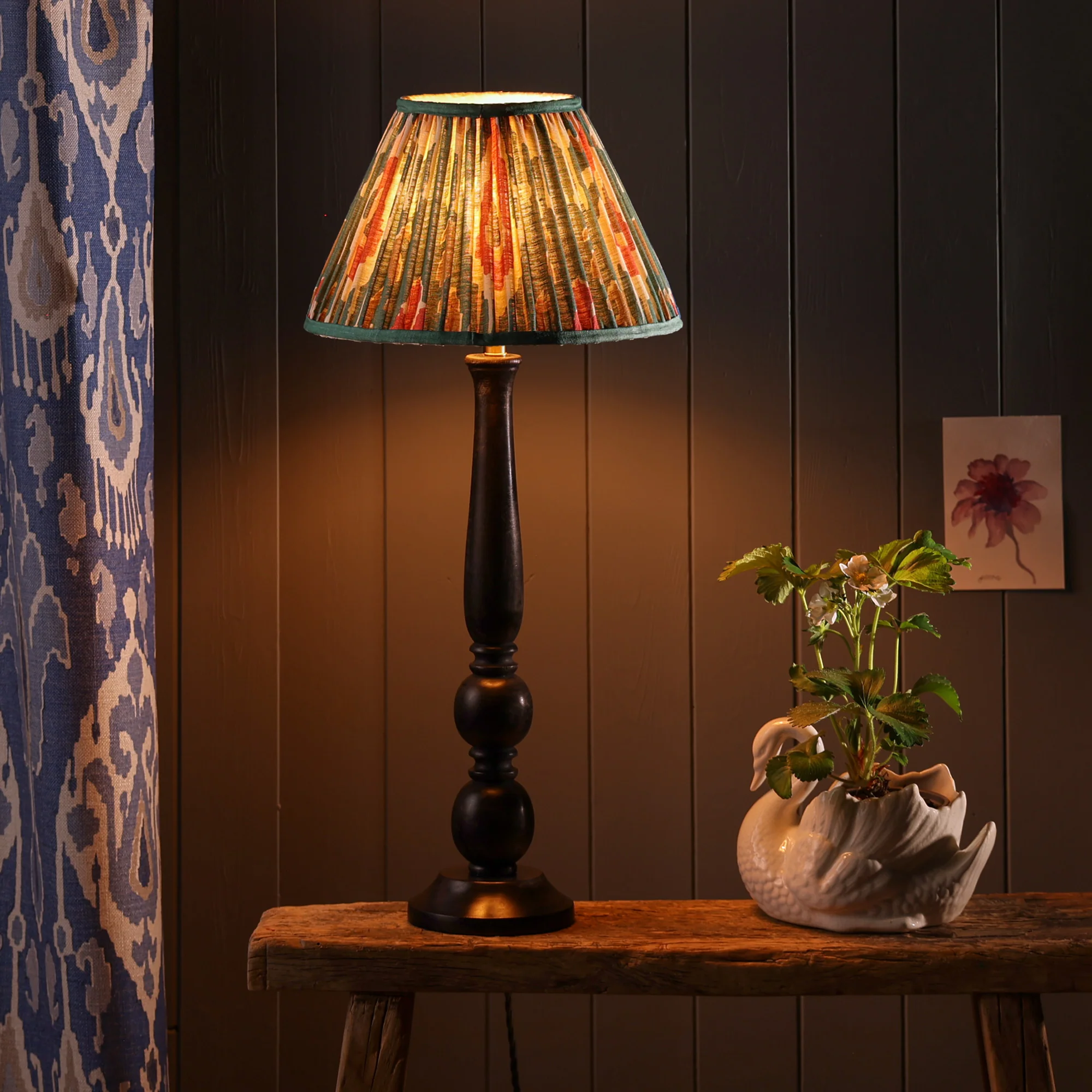 50cm tapered drum shade with adjustable gimbal in red aqua Bokhara gathered linen by GP & J Baker - Image 6