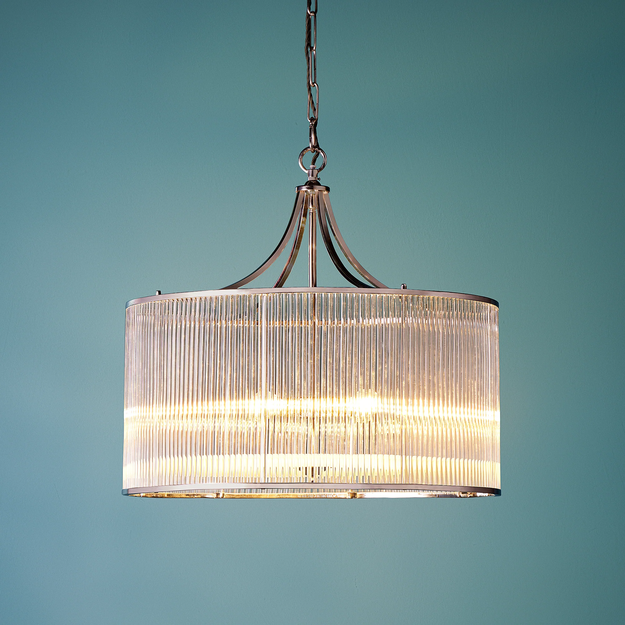 Artemis Chandelier in nickel with glass rods and frosted glass baffle - Image 2