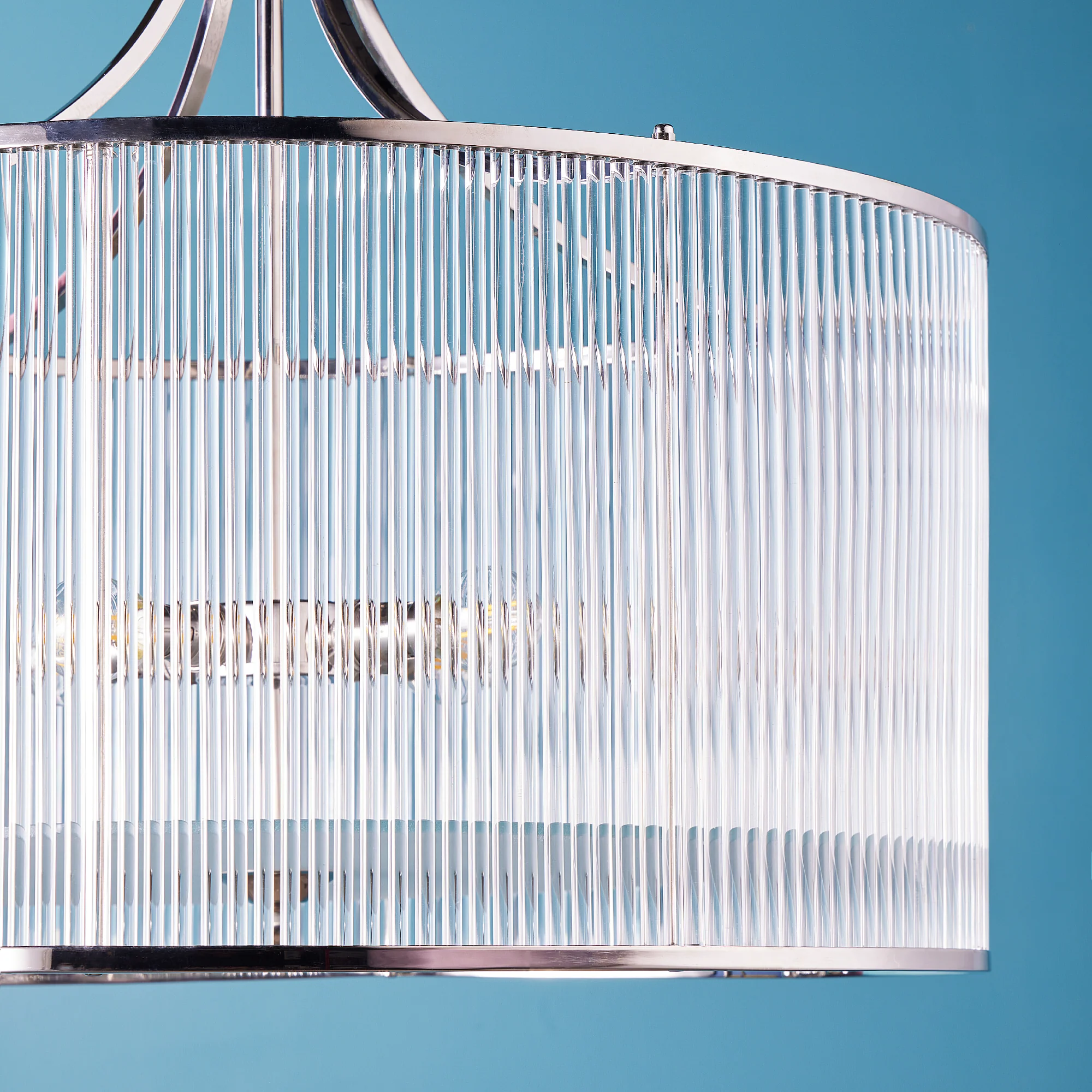 Artemis Chandelier in nickel with glass rods and frosted glass baffle - Image 6