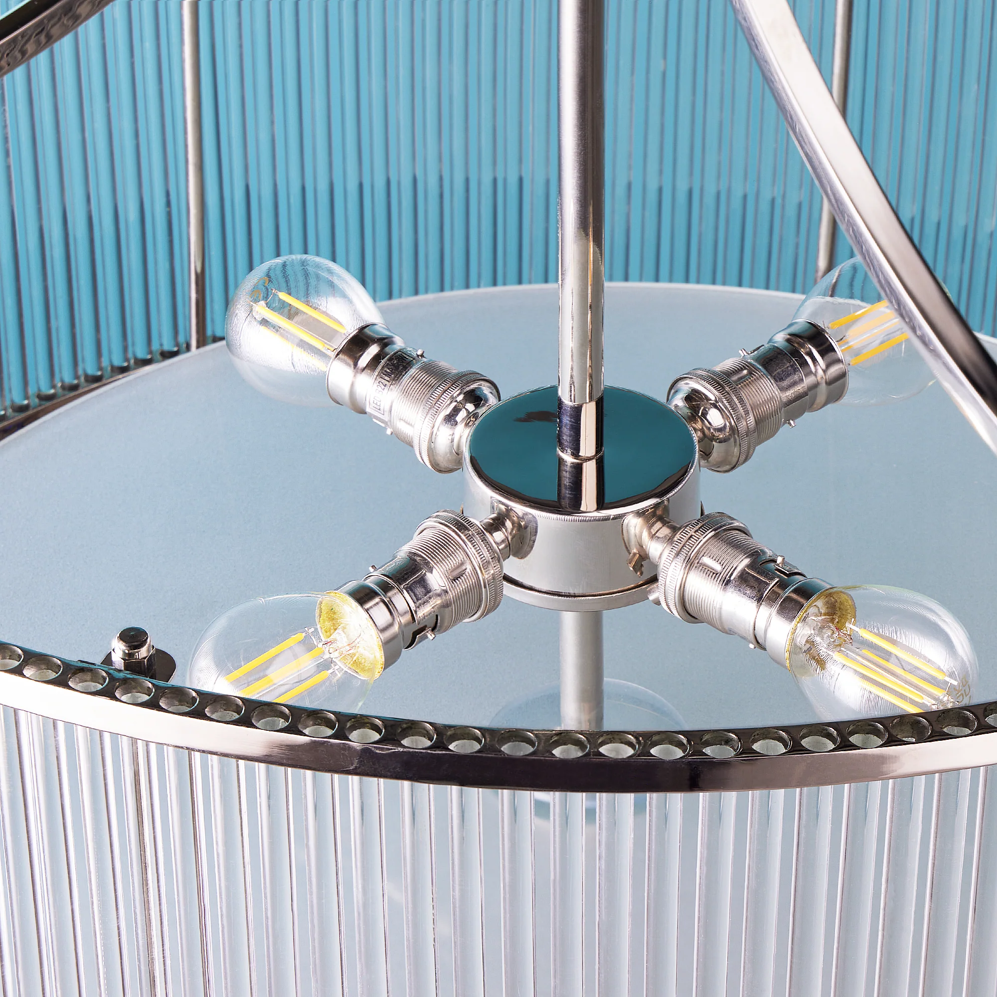 Artemis Chandelier in nickel with glass rods and frosted glass baffle - Image 8