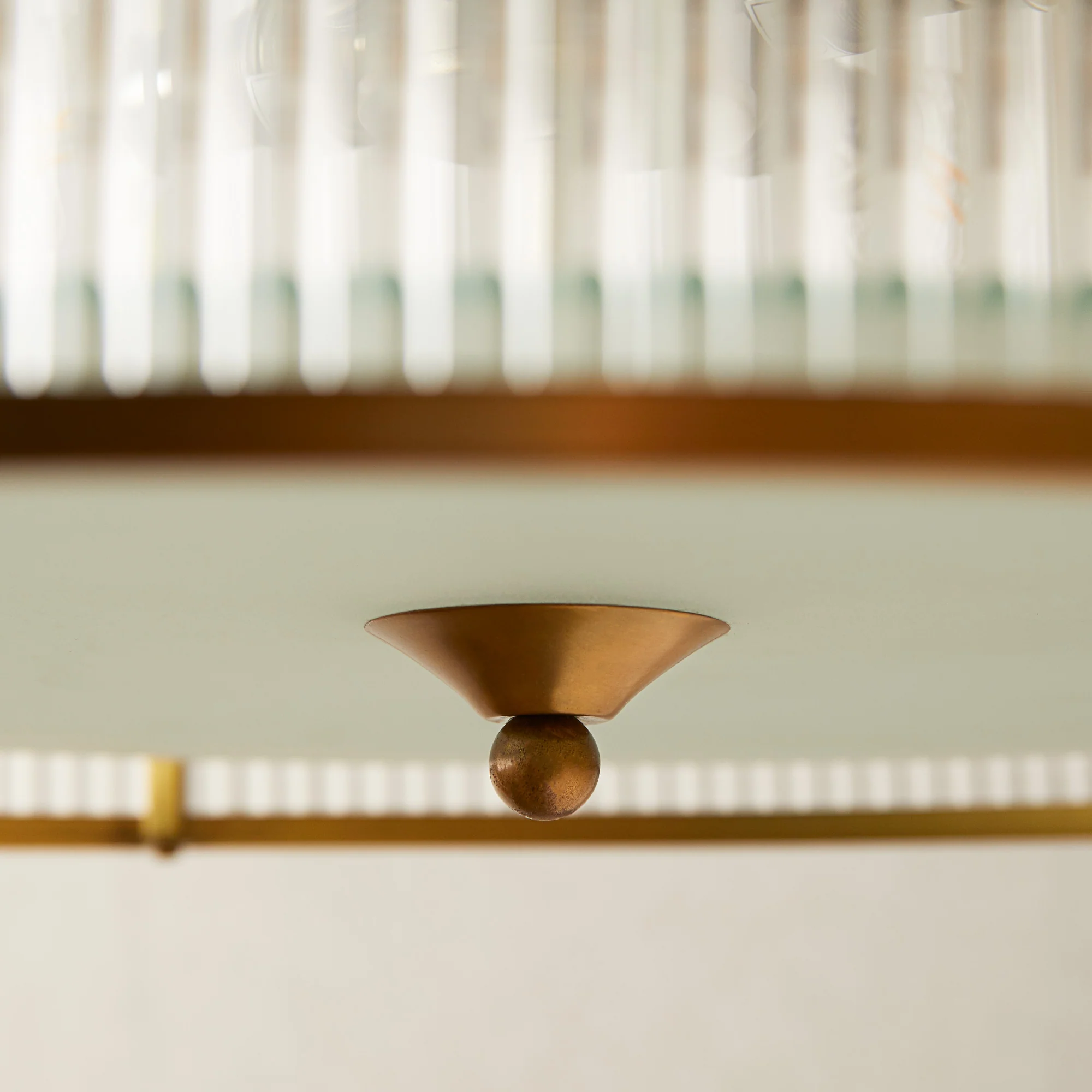 Artemis circular chandelier in brass with glass rods and frosted glass baffle - Image 11