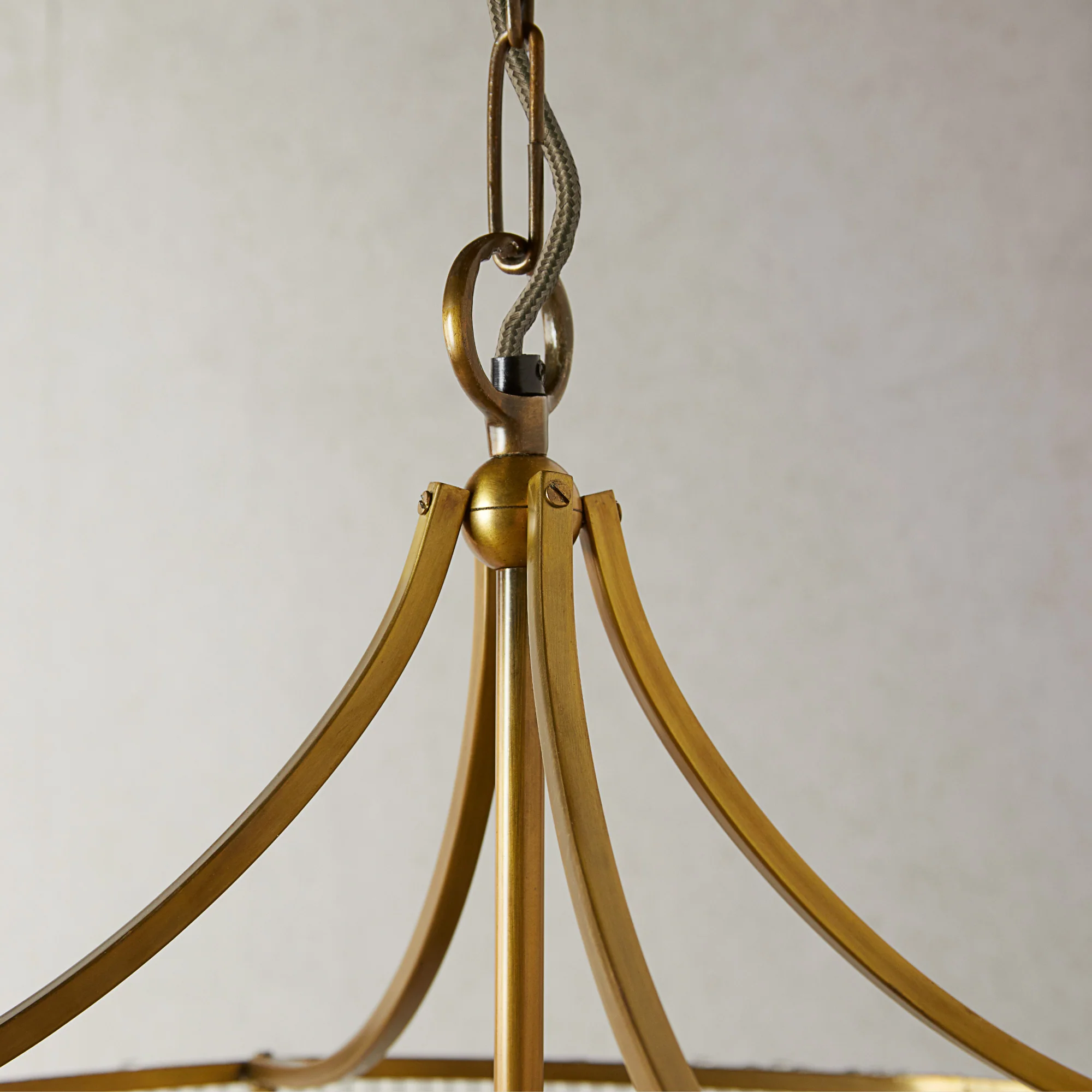 Artemis circular chandelier in brass with glass rods and frosted glass baffle - Image 12