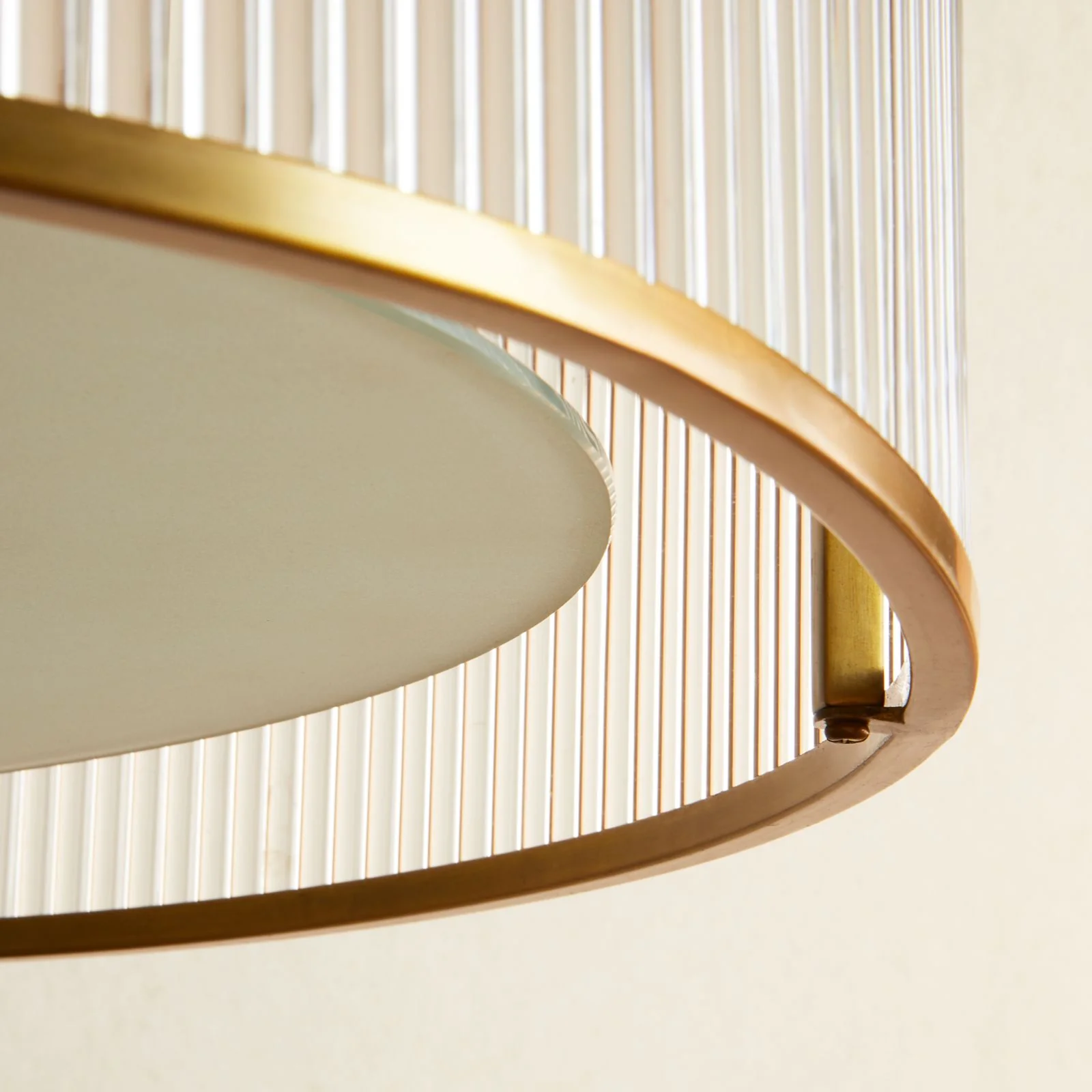 Artemis circular chandelier in brass with glass rods and frosted glass baffle - Image 4