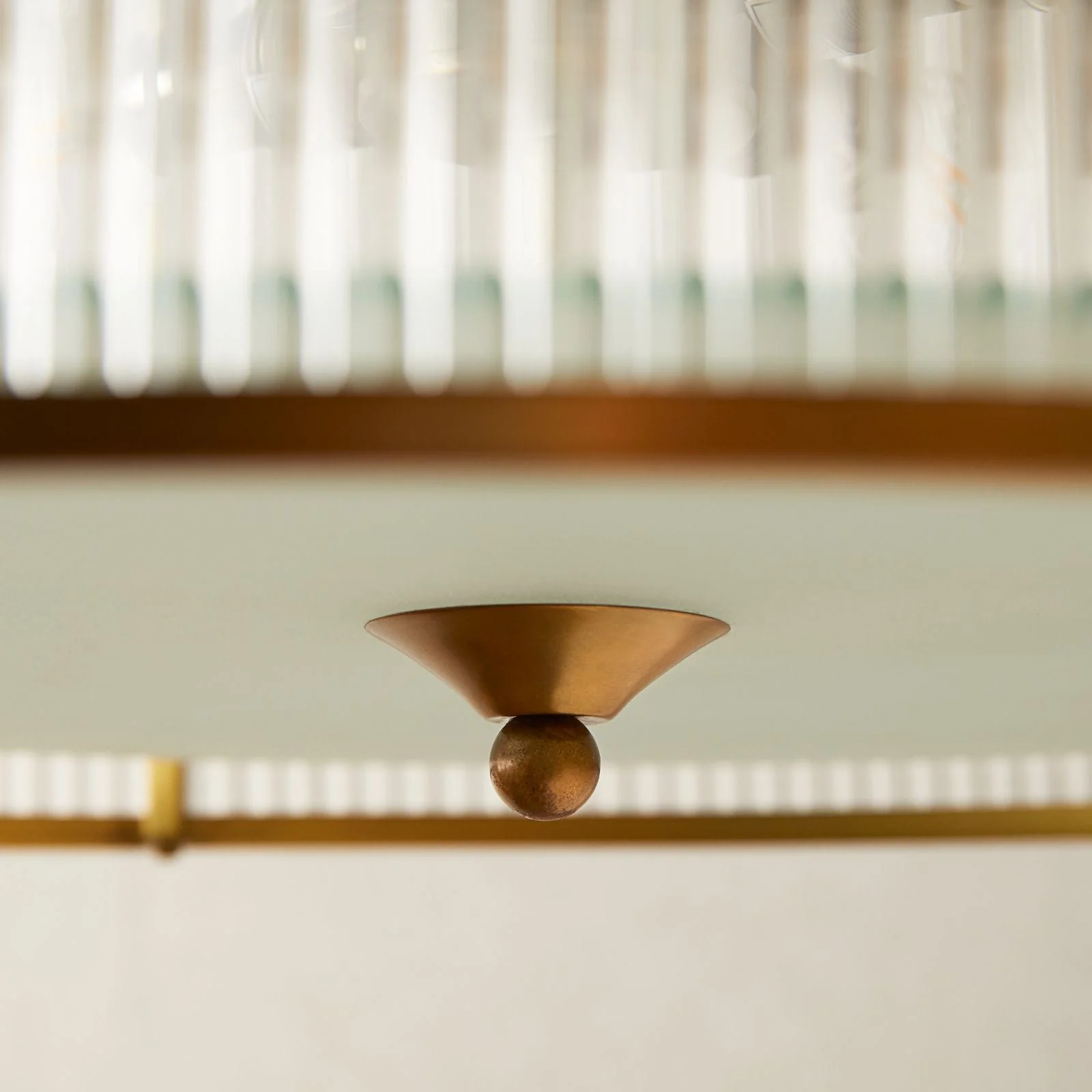 Artemis circular chandelier in brass with glass rods and frosted glass baffle - Image 5