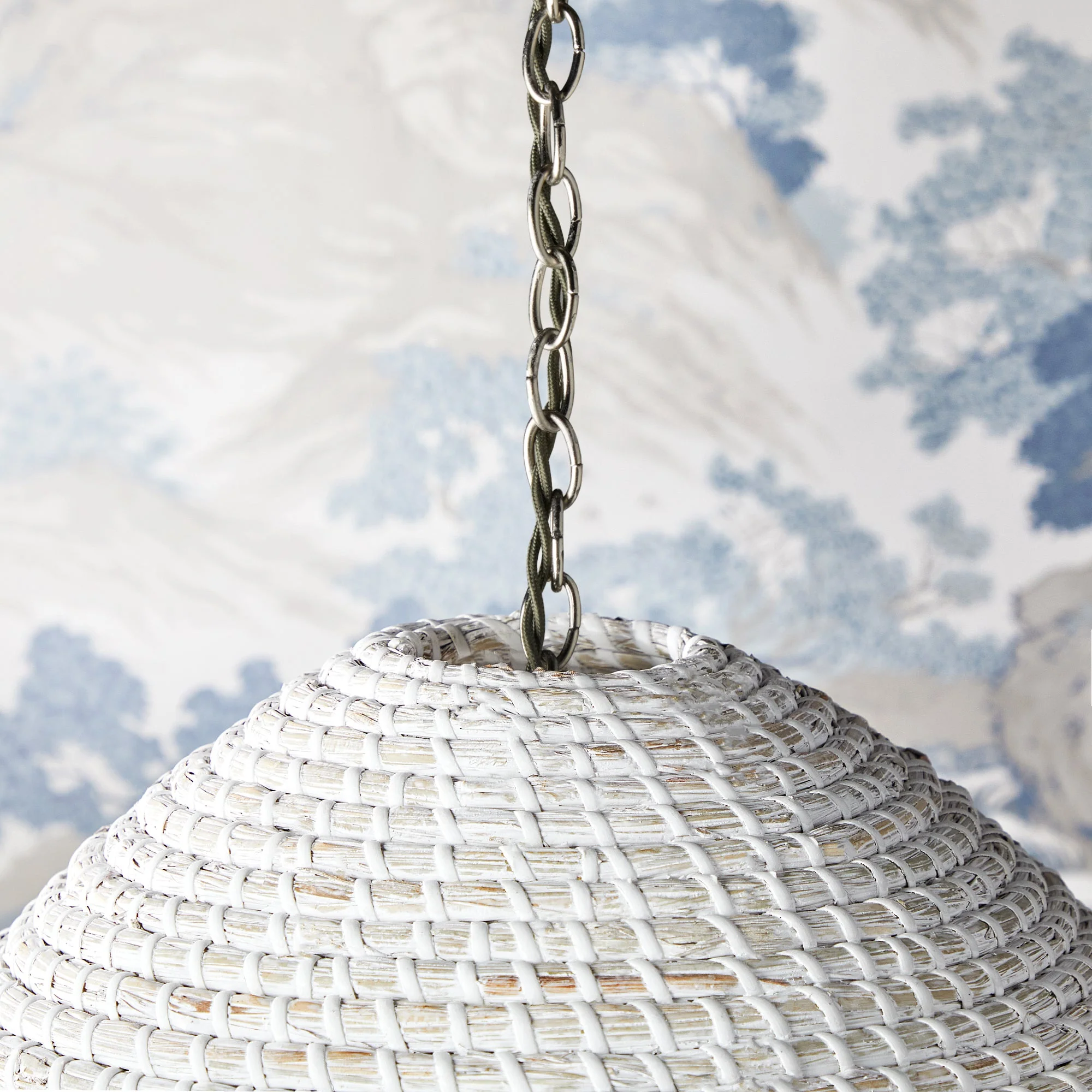 Barolo pendant shade in whitewashed seagrass with turquoise stripe - Image 4