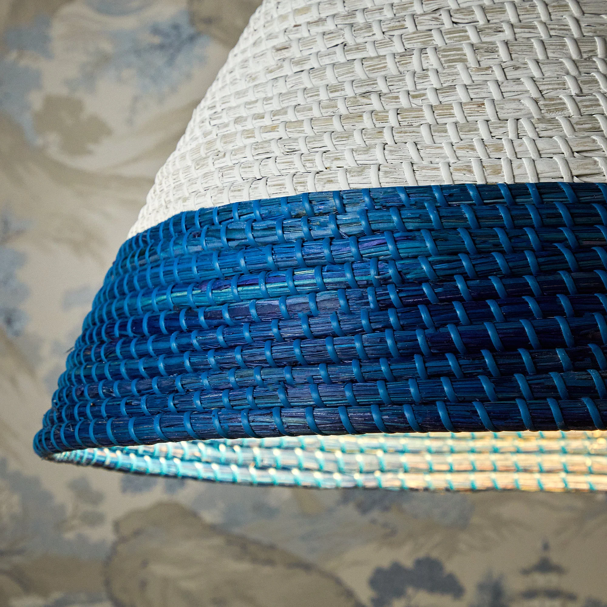 Barolo pendant shade in whitewashed seagrass with turquoise stripe - Image 5