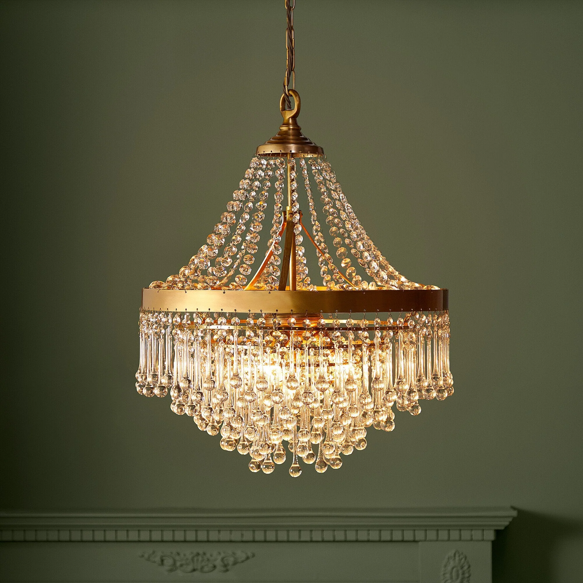 Capulet Chandelier in brass with clear blown glass droplets - Image 3