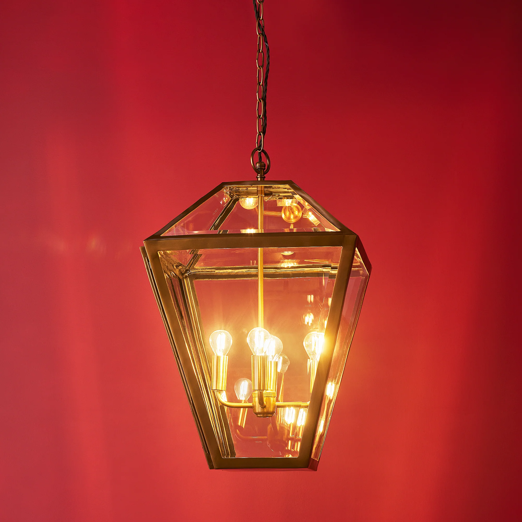 Chequers lantern in brass and clear glass - Image 2