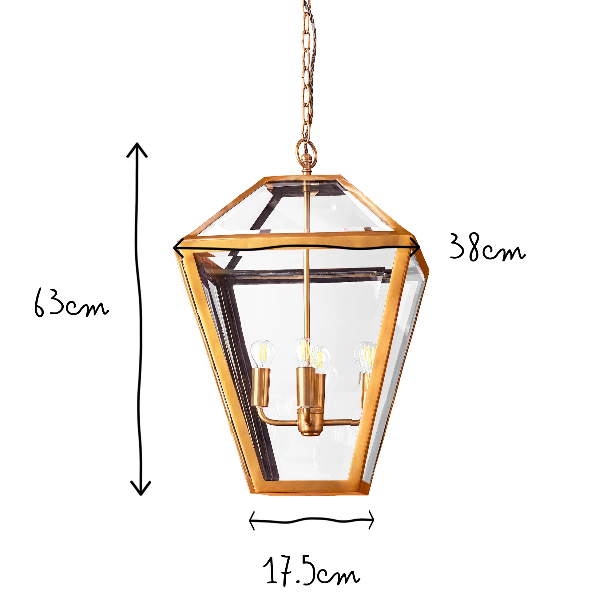 Chequers lantern in brass and clear glass - Image 7