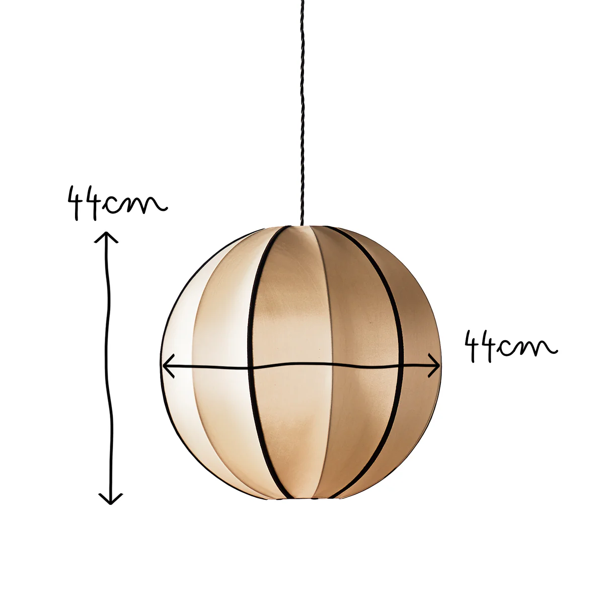 Classic round space pendant shade in taupe silk with black tape - Image 12