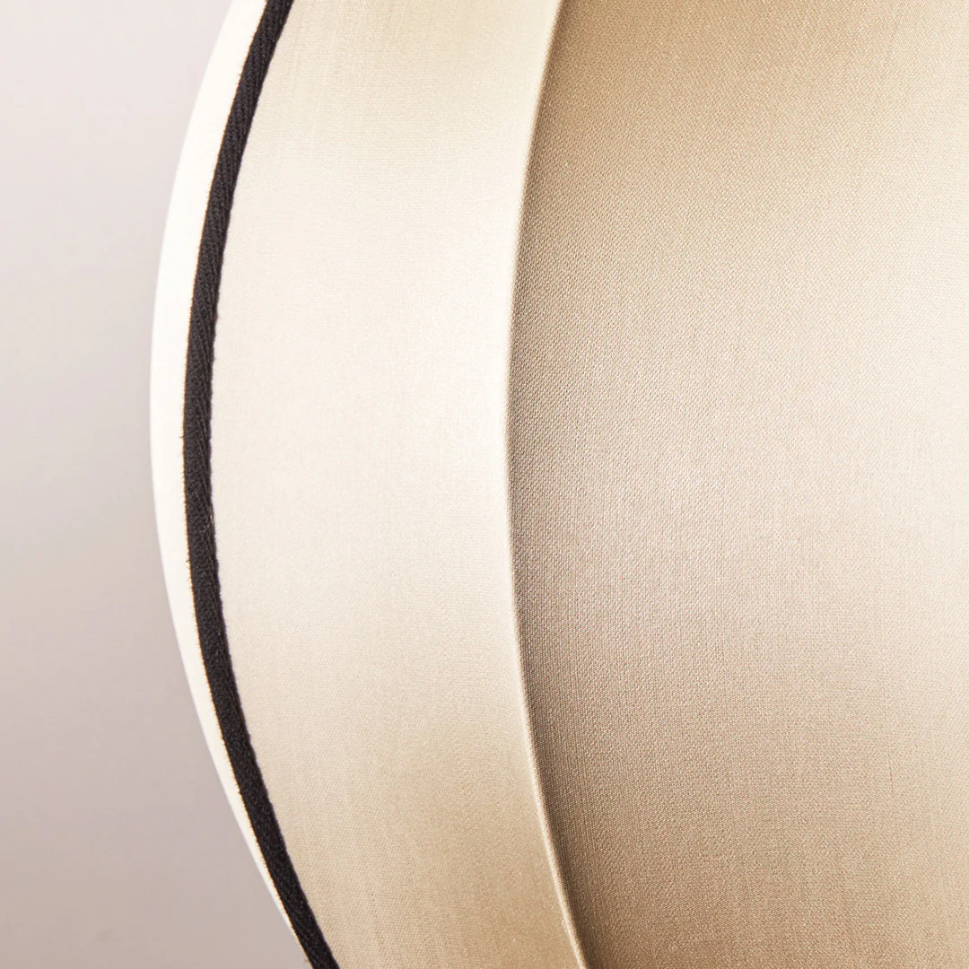 Classic round space pendant shade in taupe silk with black tape - Image 6