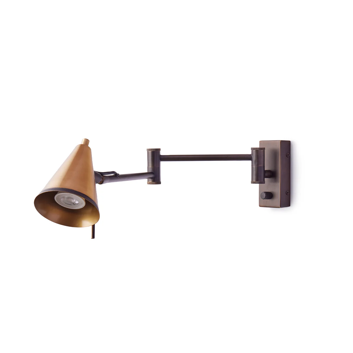 Conrad articulated wall light in bronze with brass hood - Image 2