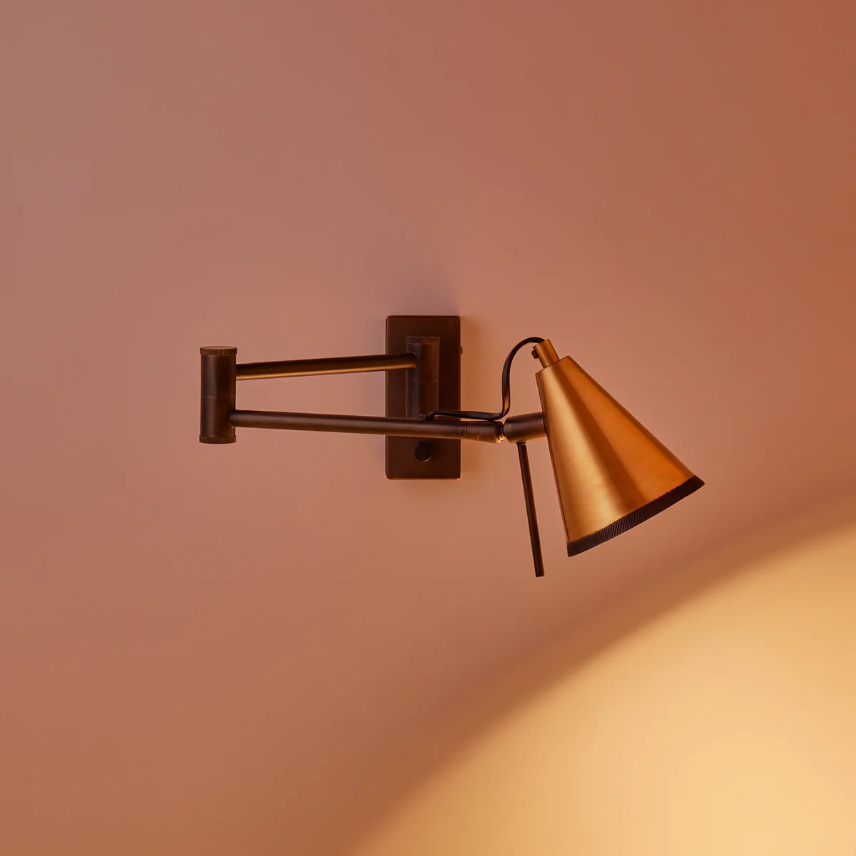 Conrad articulated wall light in bronze with brass hood - Image 9