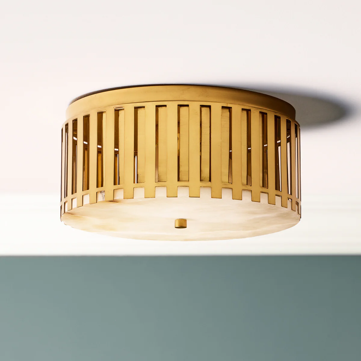 Crenel Flush ceiling light in Alabaster and Brass