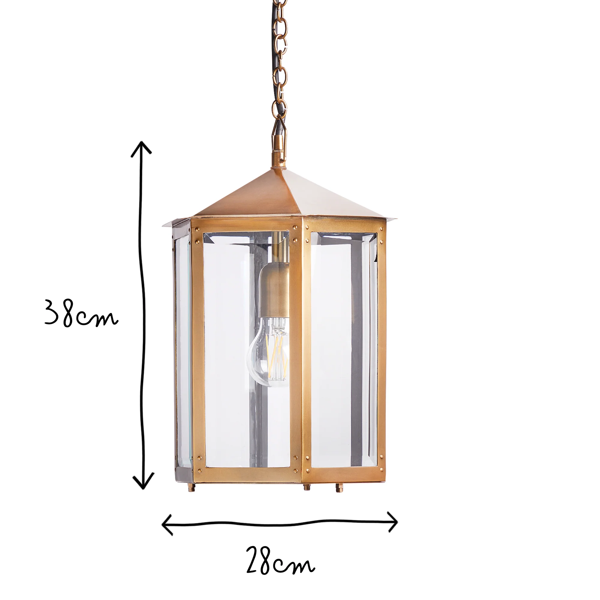 Cromer IP44 exterior hanging lantern in antique brass - Image 9