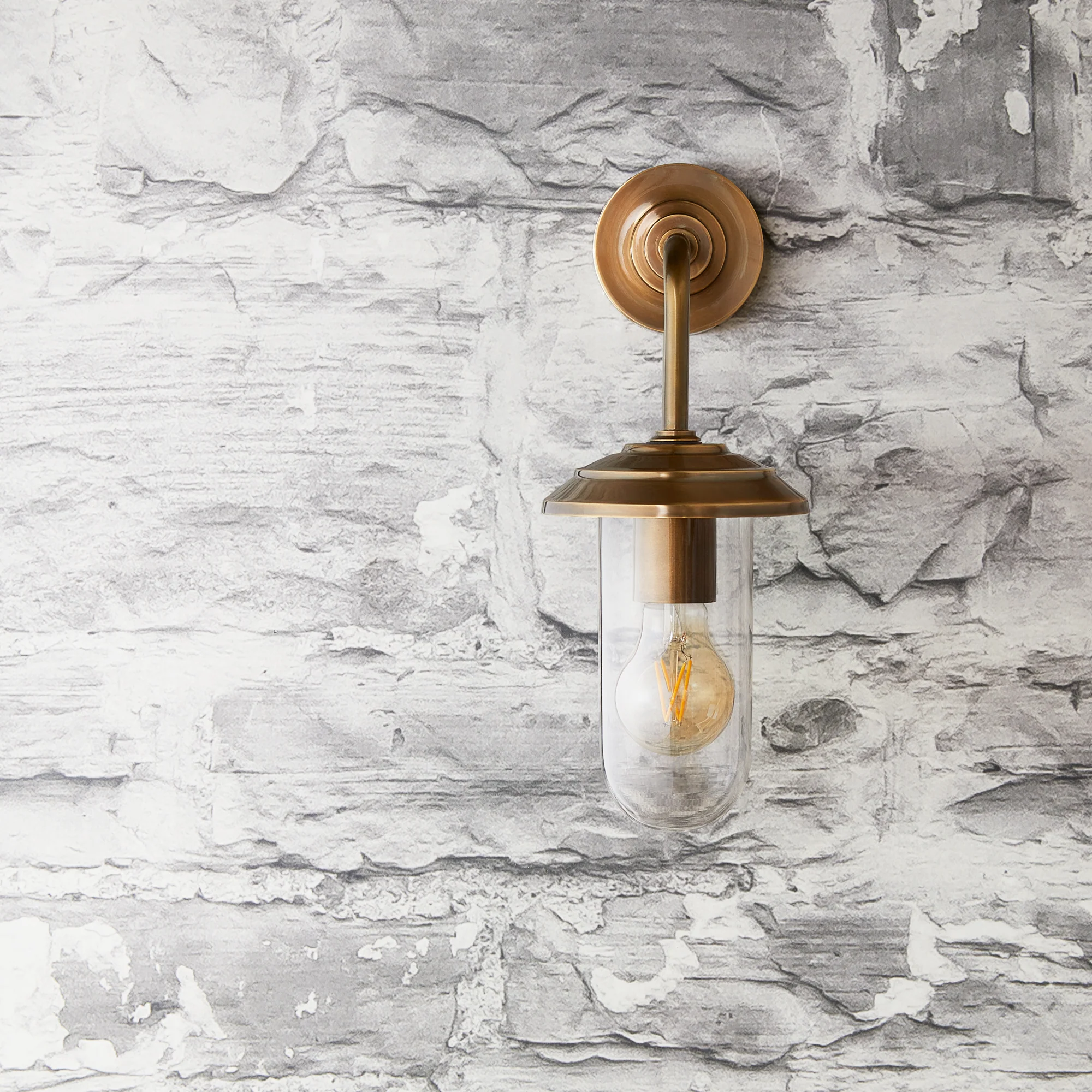 Curlew IP44 wall light in antique brass - Image 12