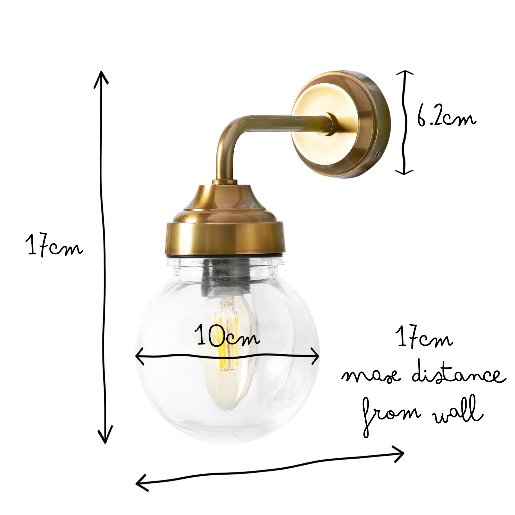 Davide IP44 wall light in antiqued brass and glass - Image 10