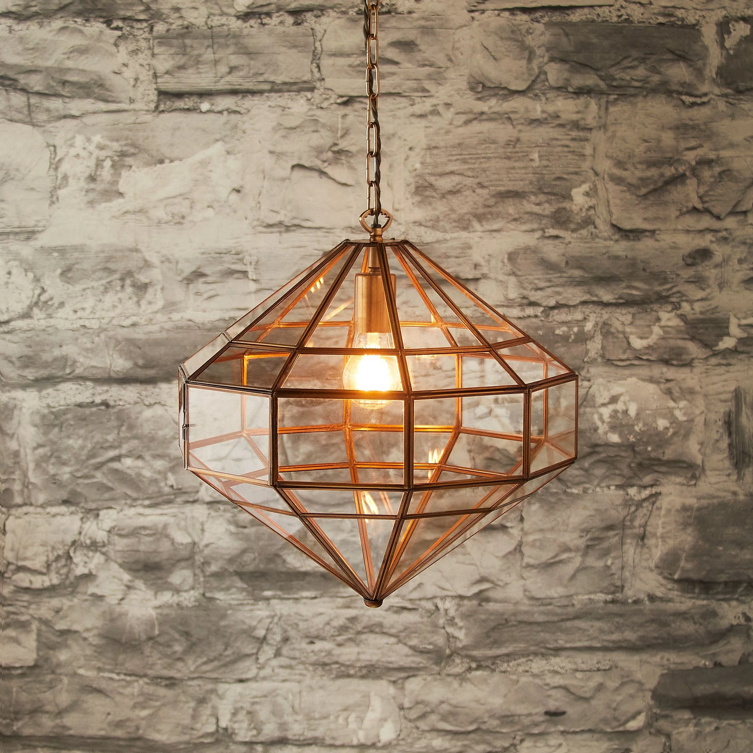 Dibble diamond shaped pendant in brass and glass - Image 4