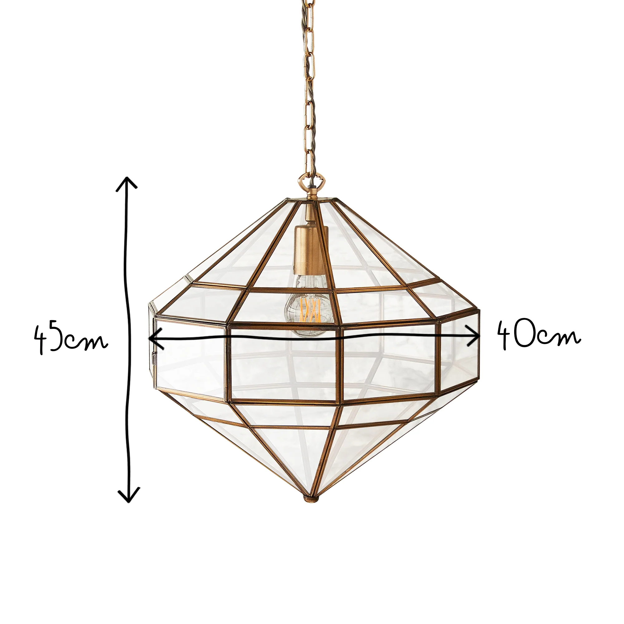 Dibble diamond shaped pendant in brass and glass - Image 9