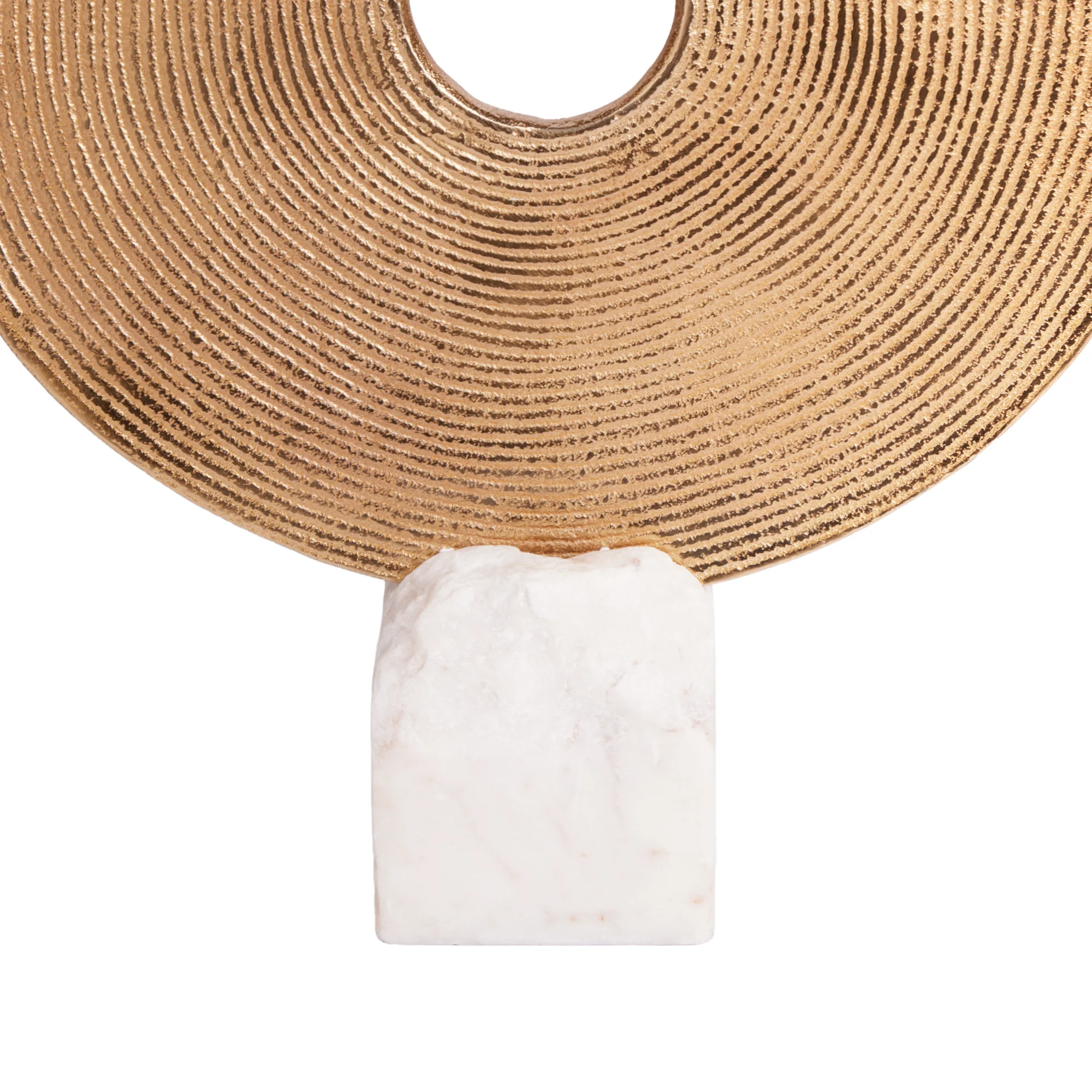 Discus sculptural table lamp in gold and white marble - Image 4