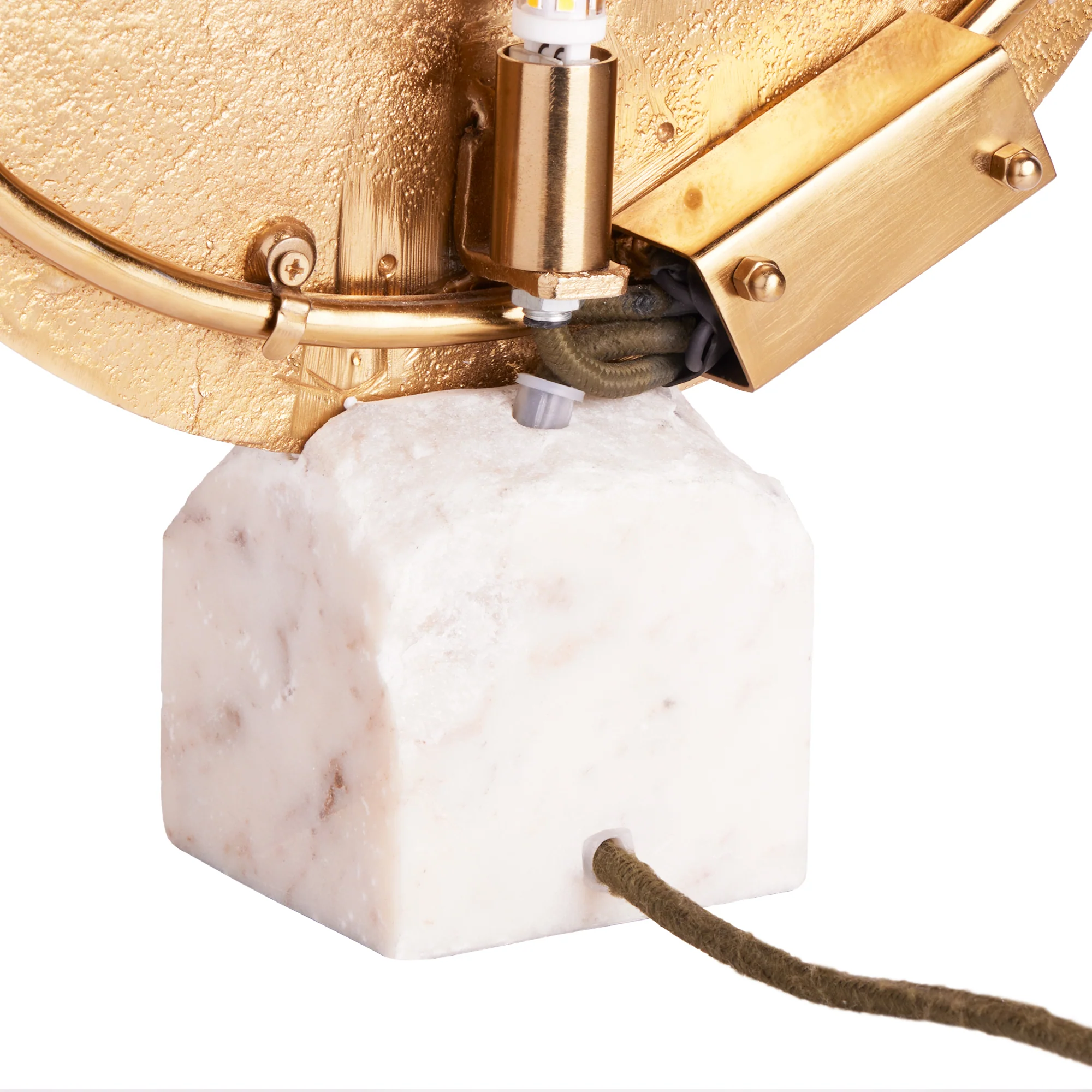 Discus sculptural table lamp in gold and white marble - Image 8