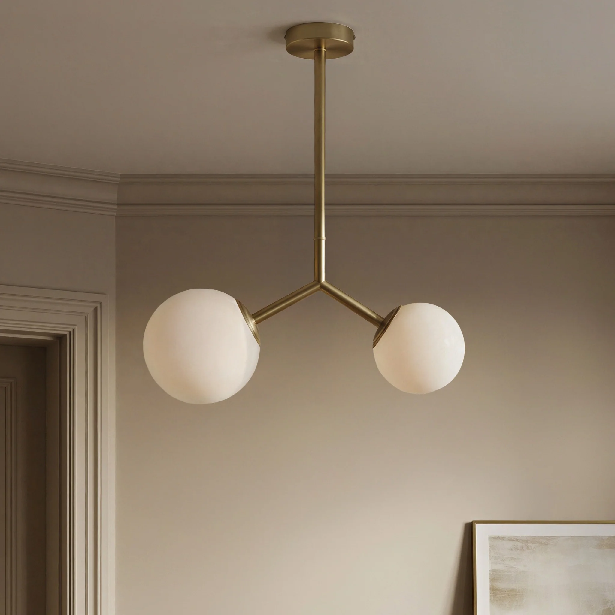 Double Bubble pendant in frosted glass and brass